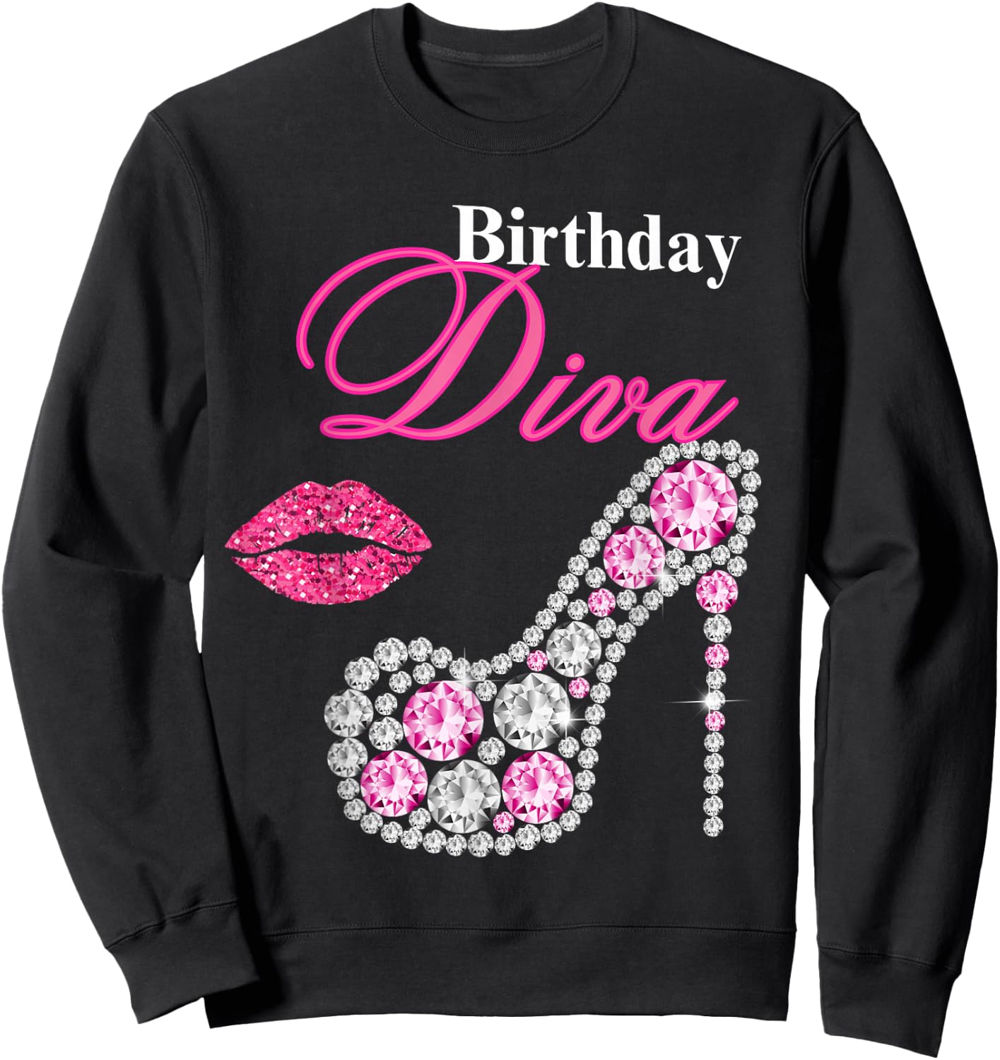 Hot Pink Lips Gifts High Heel Afro Diva Birthday Melanin Sweatshirt - Sweatshirt | Black