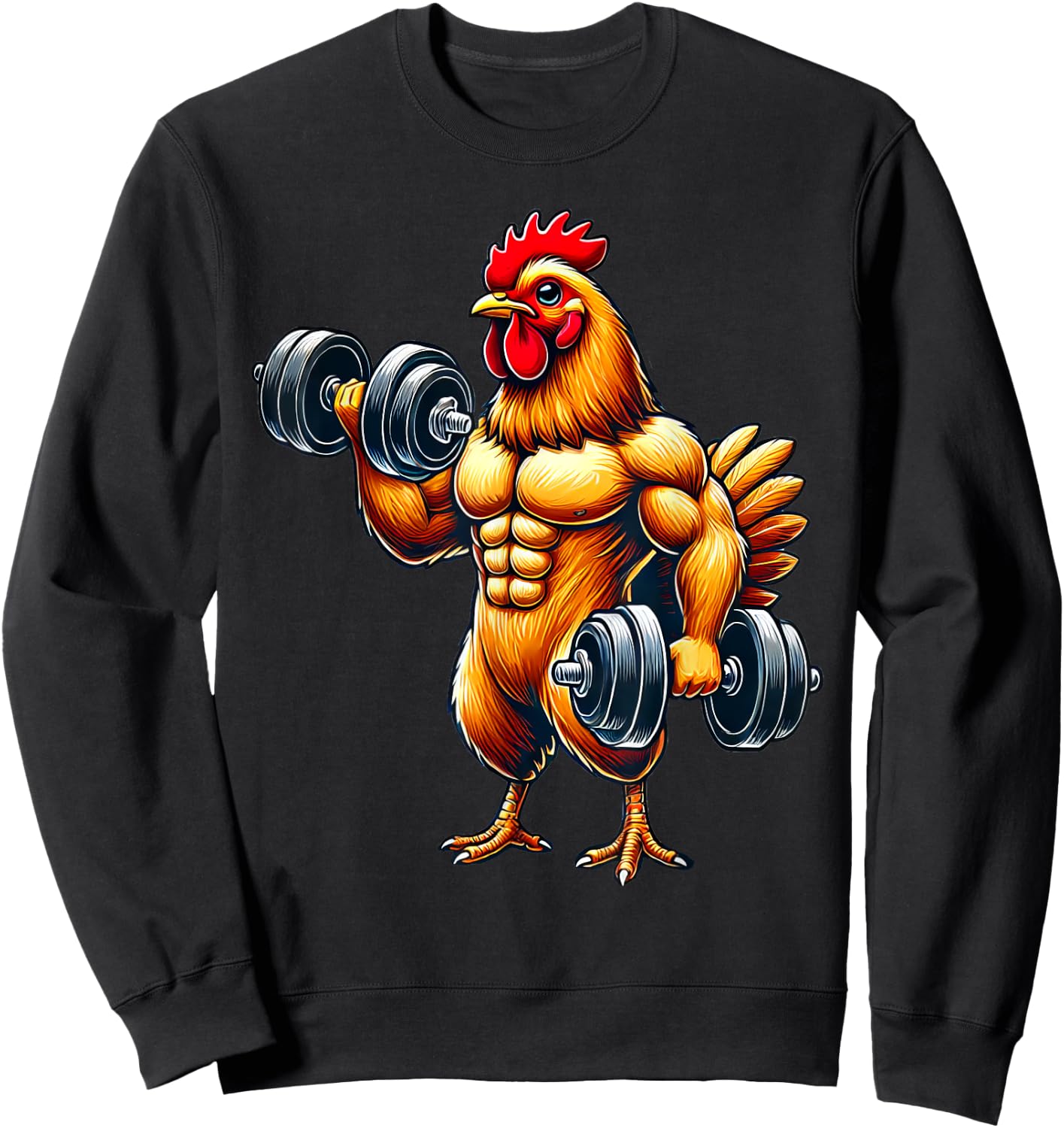 Chicken Powerlifting Weightlifting Gym Apparel -Adults & Kids Black Small Classic Fit Modern Humorous Animal-Themed Sweatshirt - Sweatshirt | Black