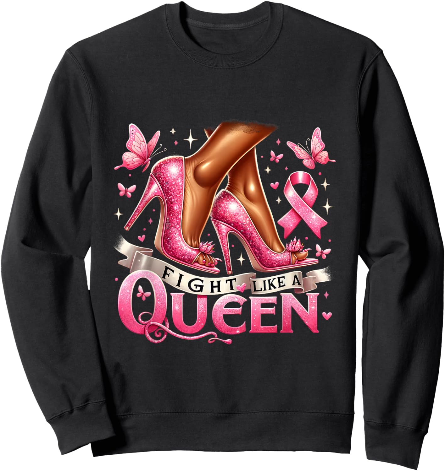 Black Queen Woman Fight Like A Queen Breast Cancer Awareness Sweatshirt - Sweatshirt | Black