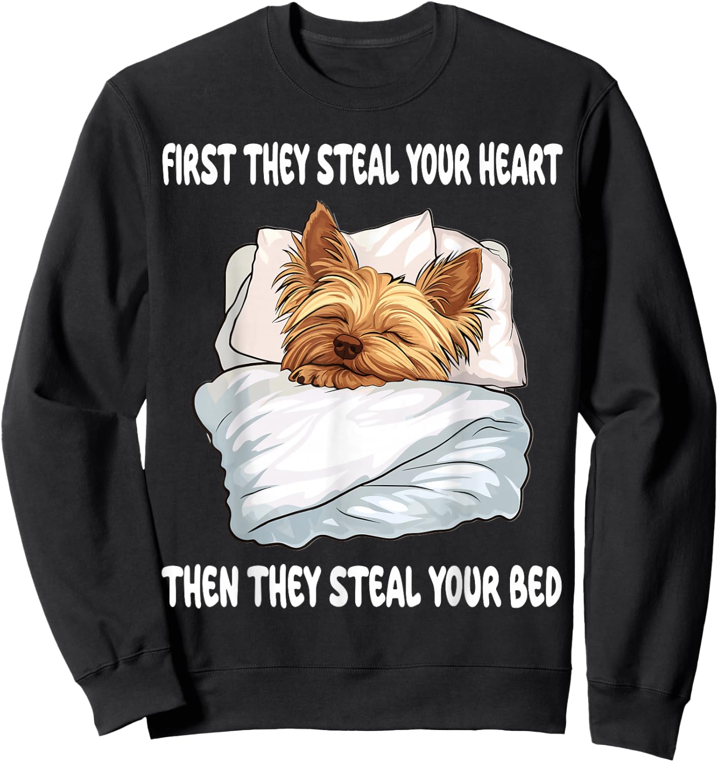 Yorkshire Terrier Yorkie Sleeping Pajamas Nightgown Sweatshirt - Sweatshirt | Black