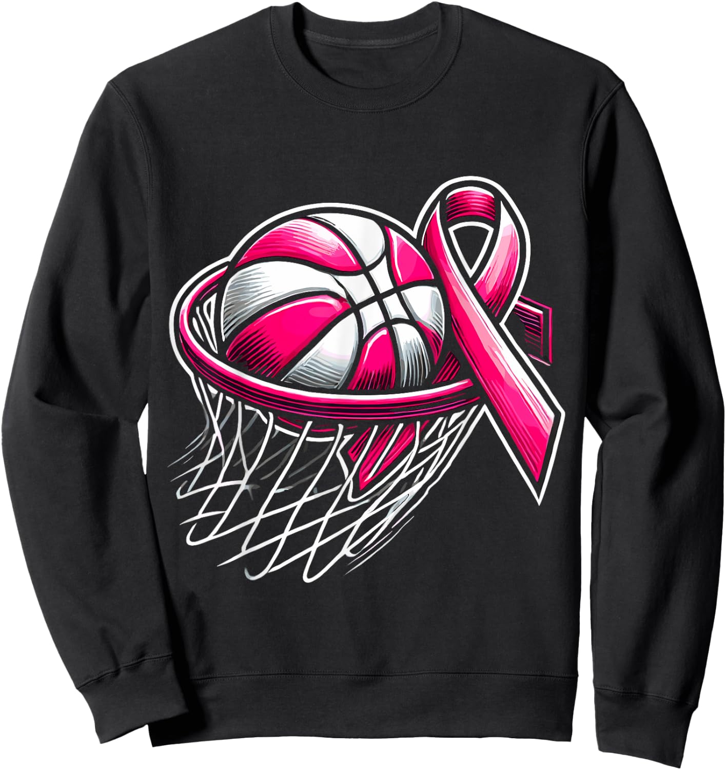 Breast Cancer Awareness Support Pink Basketball Love Coach Sweatshirt - Sweatshirt | Black