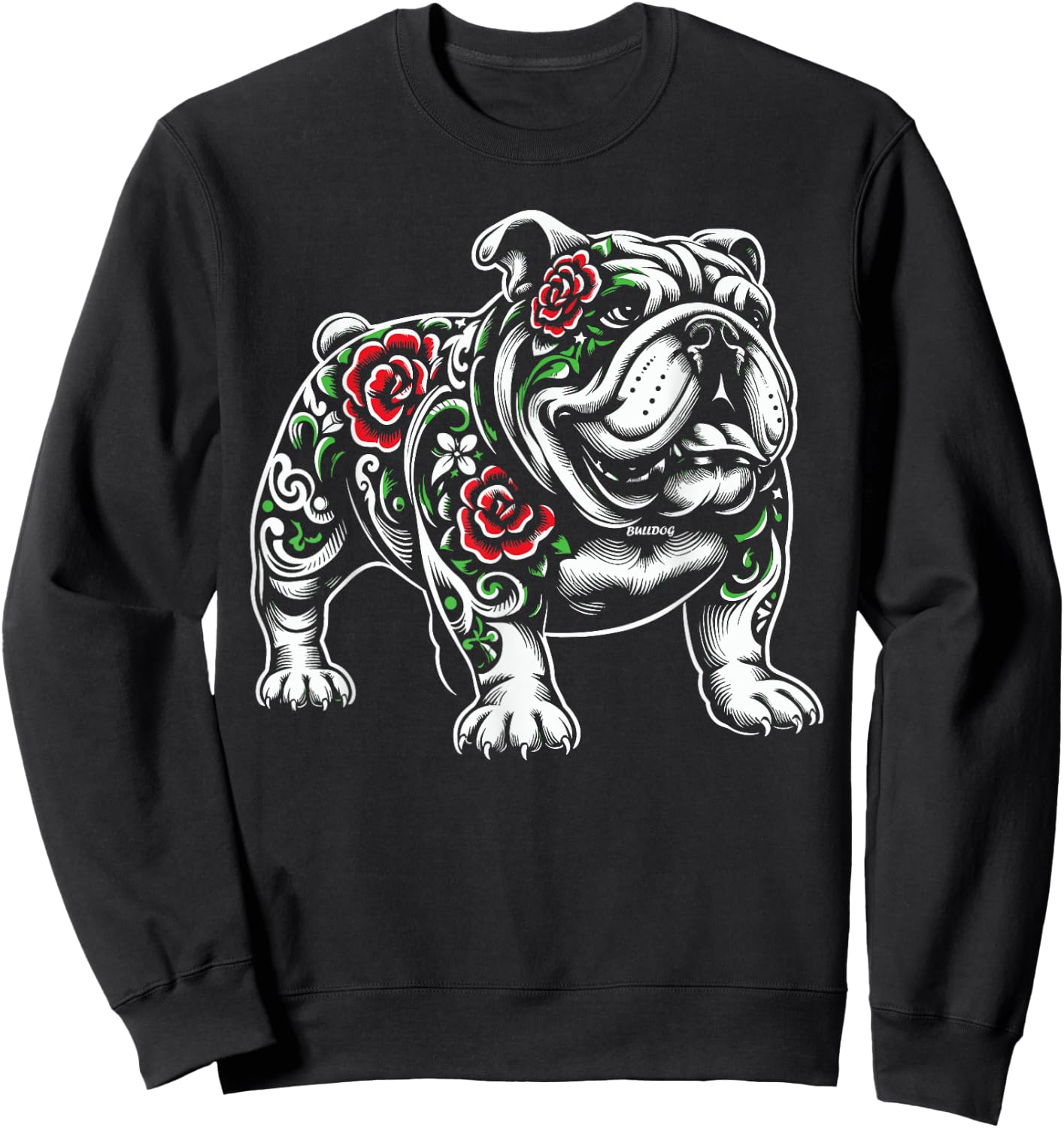 Bulldog Floral Red Rose Sweatshirt - Sweatshirt | Black