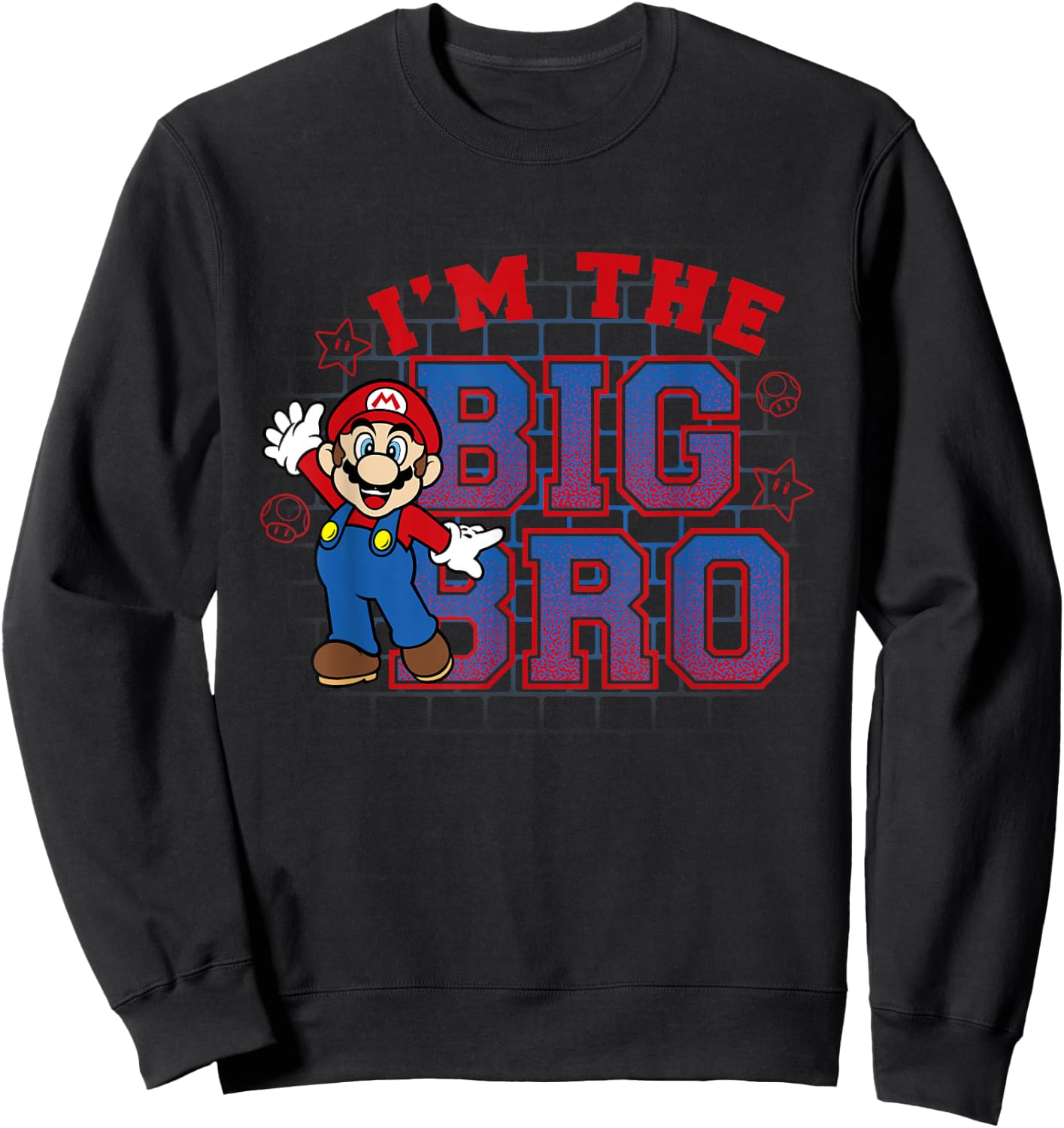 Super Mario I'm The Big Bro Portrait Text Sweatshirt - Sweatshirt | Black