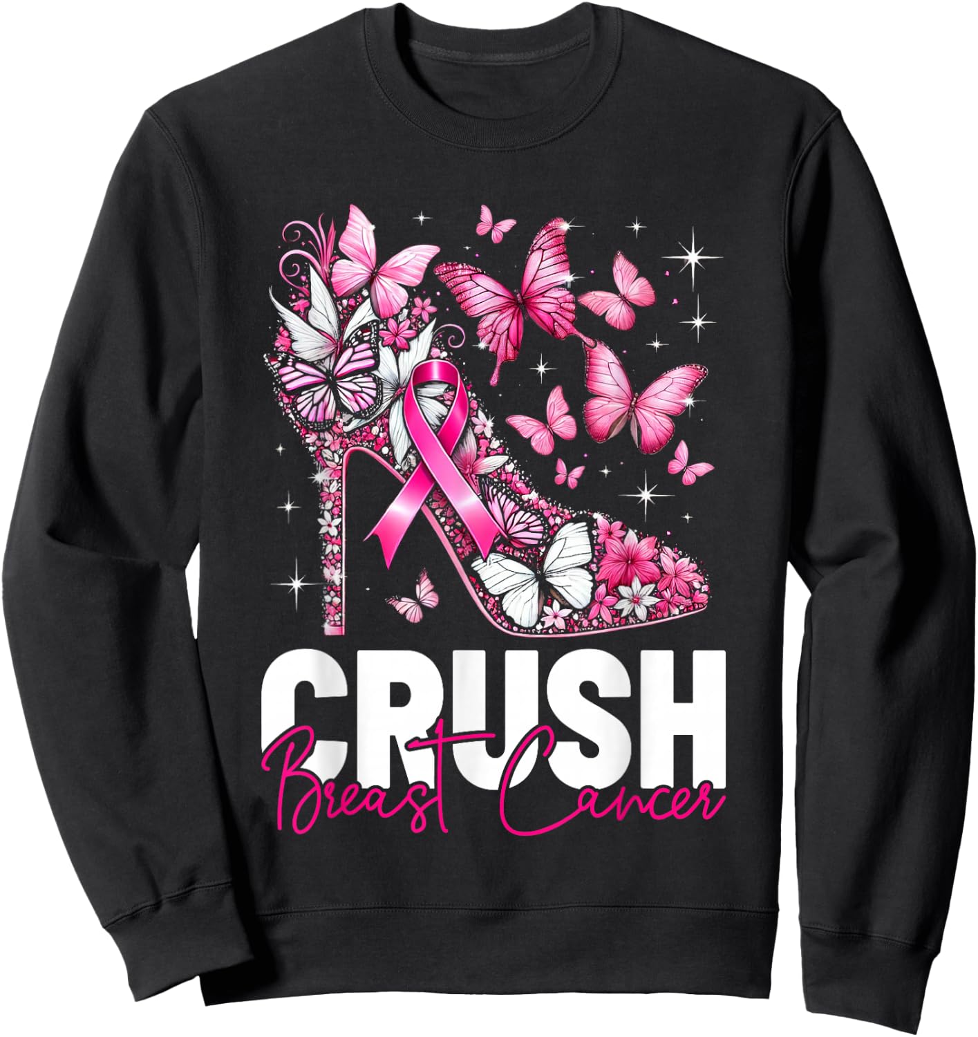 Crush Breast Cancer Awareness Bling Pink Ribbon Girls Sweatshirt - Sweatshirt | Black