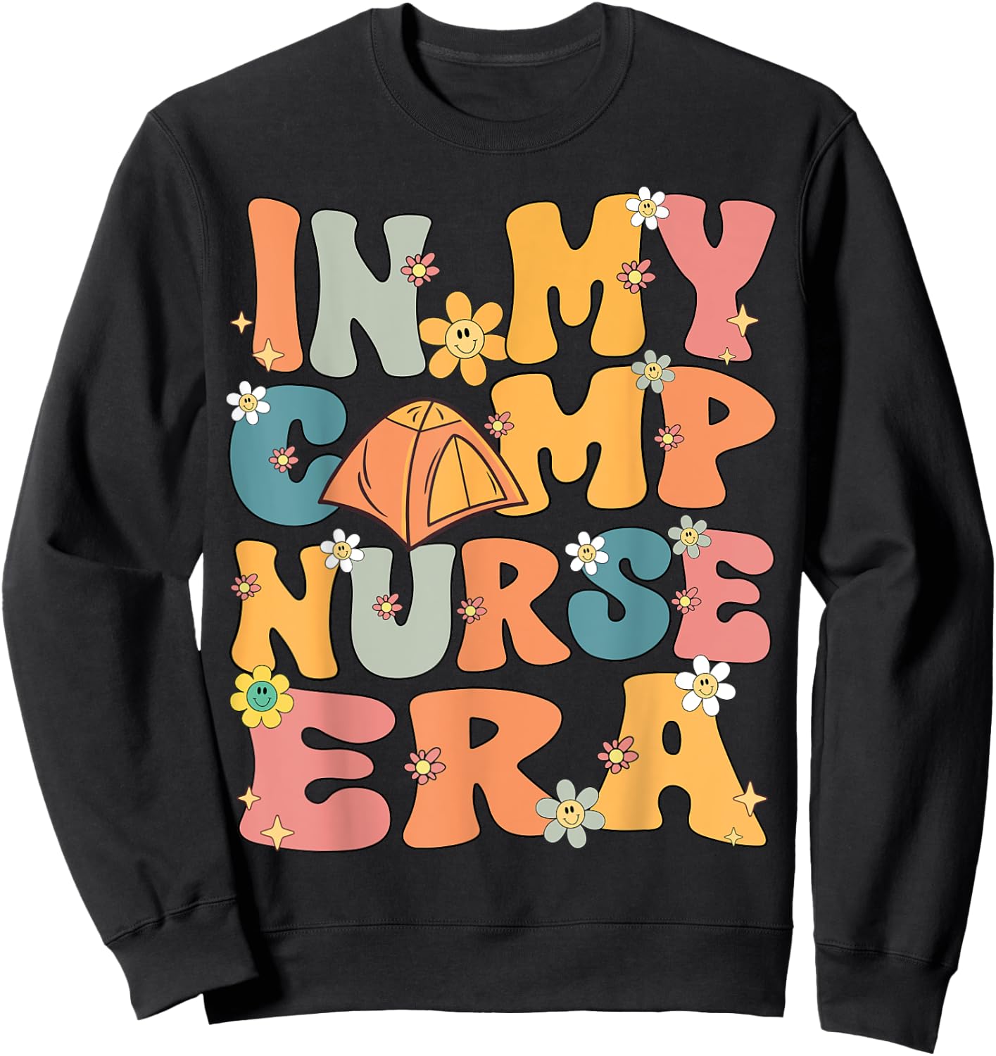 In My Camp Nurse Era Retro Groovy Summer Camp Nurse Cute Women Kids Sweatshirt - Sweatshirt | Black