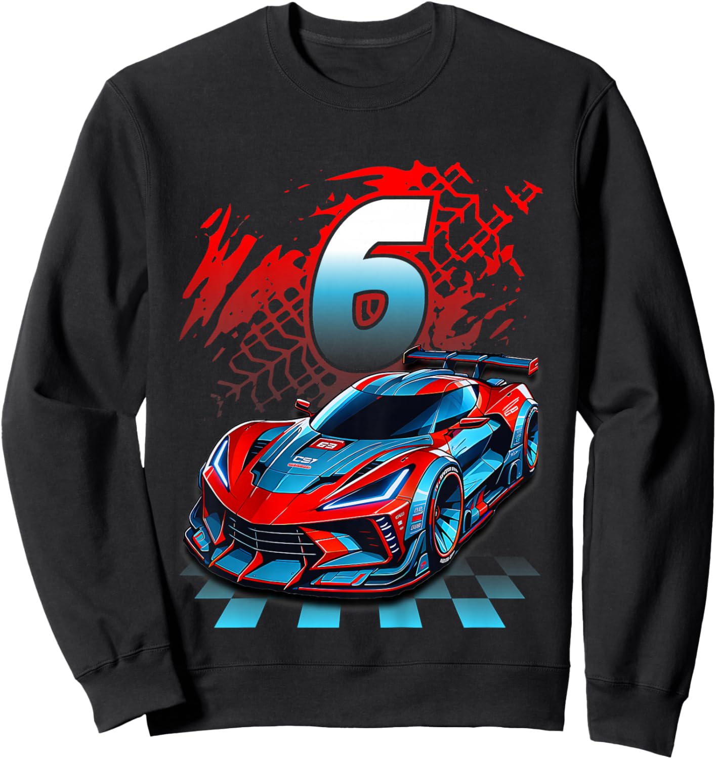Kids 6 Year Old Race Car 6th Birthday Party Racing Racecar Sweatshirt - Sweatshirt | Black
