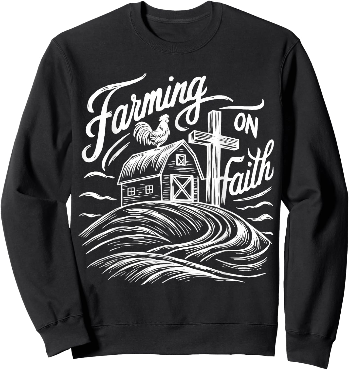 Farming on Faith Barn Cross Christian Farmer Religious Sweatshirt - Sweatshirt | Black