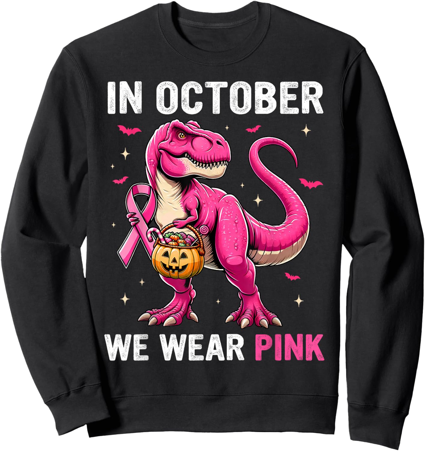 In October We Wear Pink Dinosaur Boys Kids Breast Cancer Sweatshirt - Sweatshirt | Black