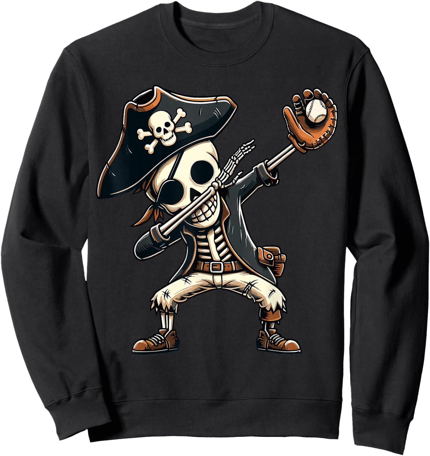 Dabbing Skeleton Pirate Baseball Kids Sweatshirt - Sweatshirt | Black