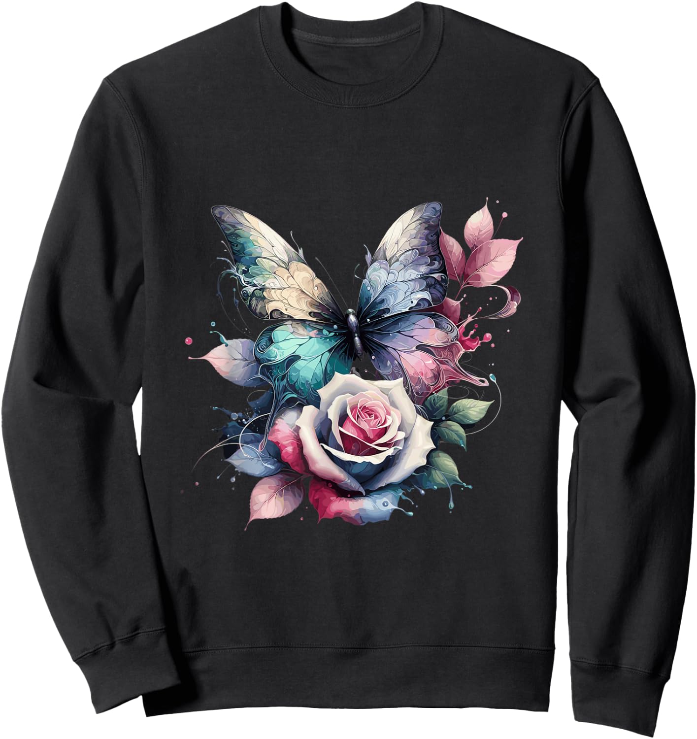 Butterfly Rose Flower Cell Phone Button Pop Up Holder Sweatshirt - Sweatshirt | Black