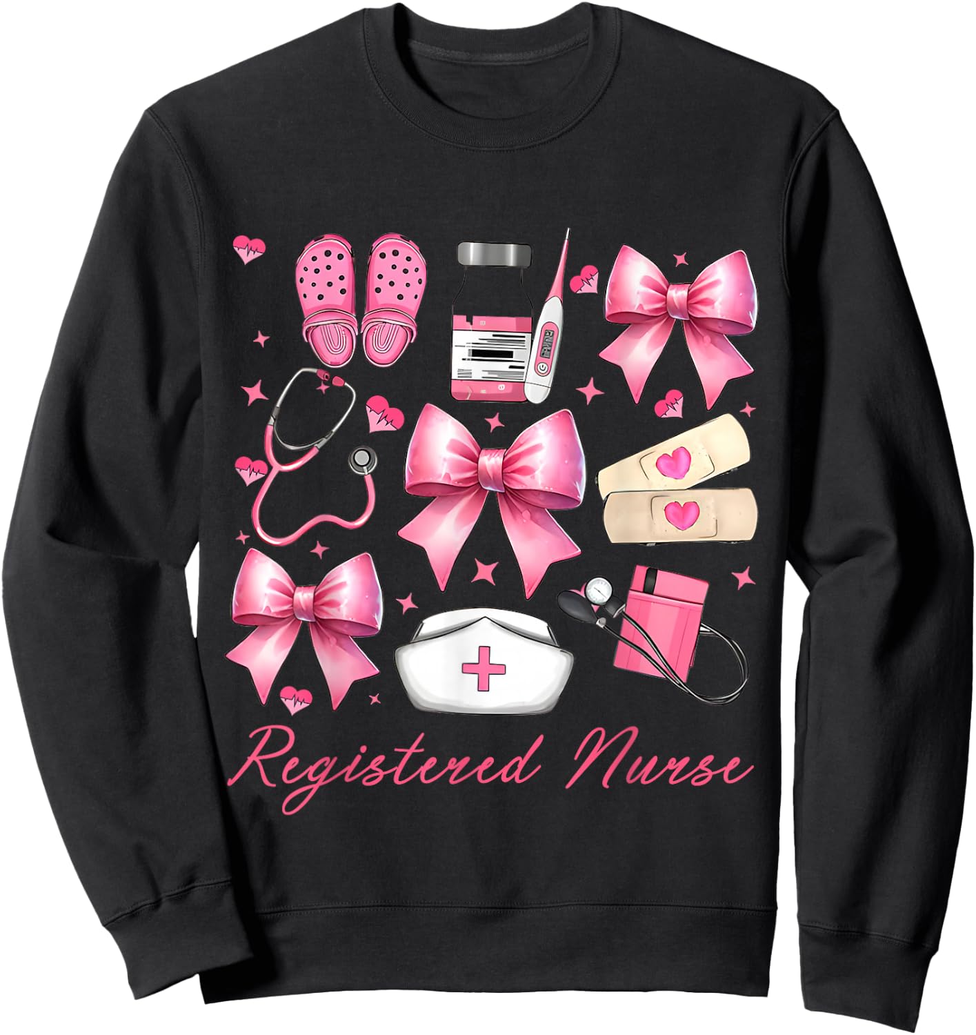 Cute Pink Coquette Bow Girly Registered Nurse Sweatshirt - Sweatshirt | Black