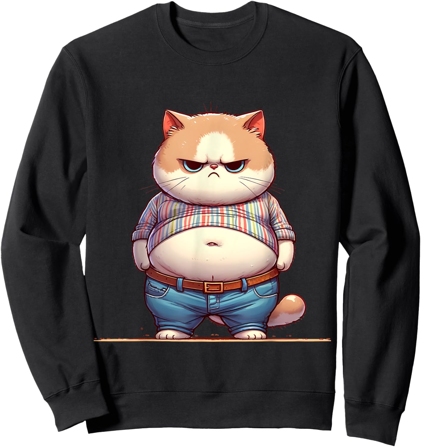 Funny Fat Cat Graphic Fat Kitten Design Chubby Cat Lover Women Girls Kids Sweatshirt - Sweatshirt | Black
