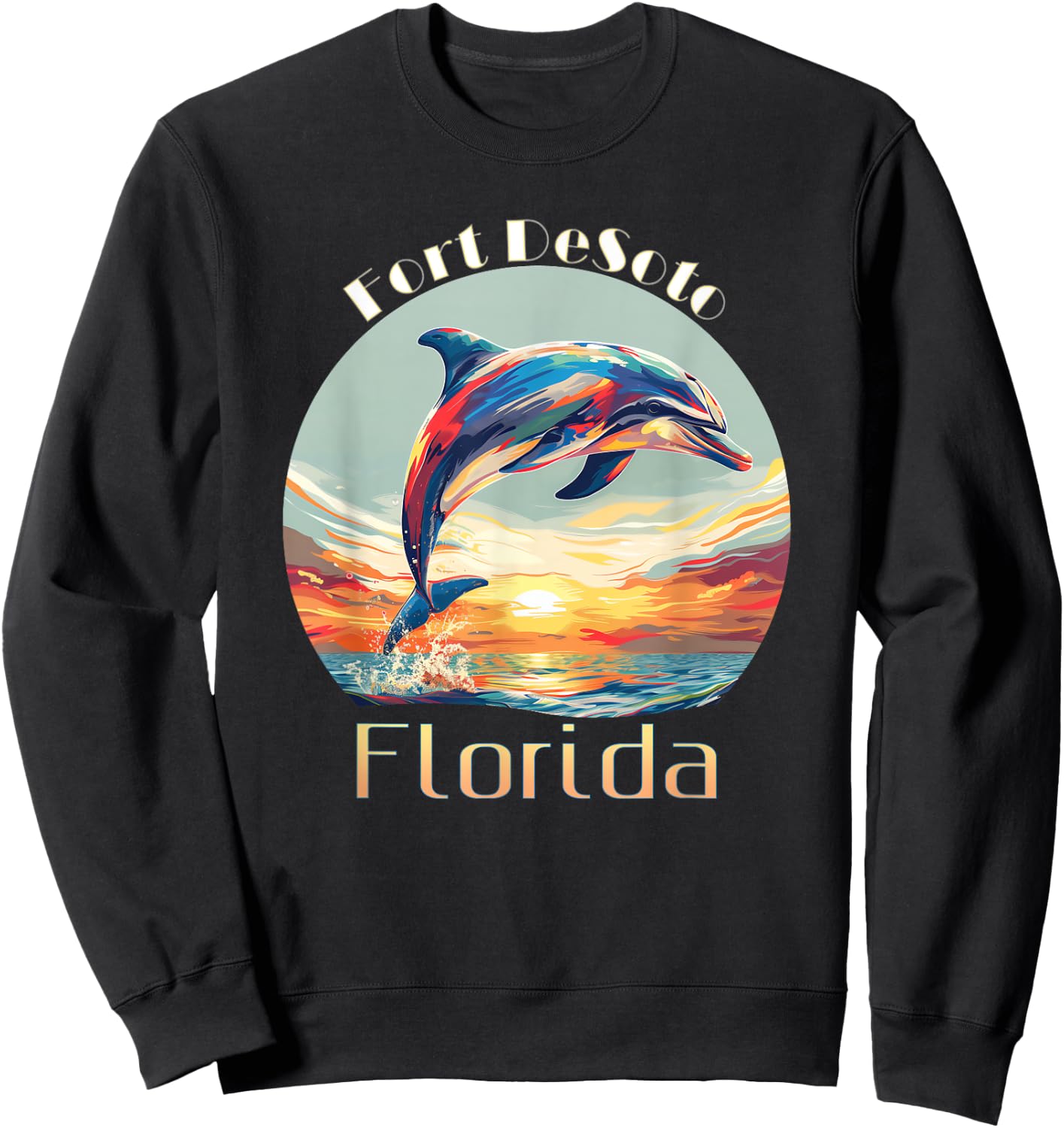 Fort DeSoto Florida Summer Vacation Beach Dolphin Sweatshirt - Sweatshirt | Black
