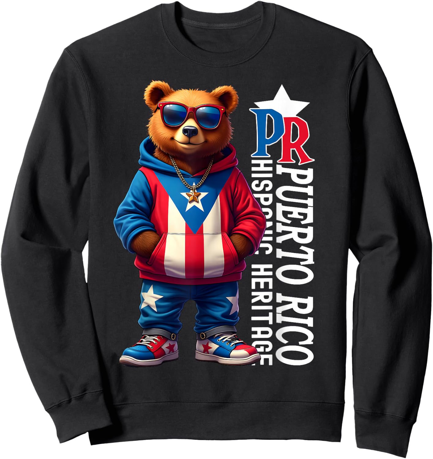 Funny Puerto Rico Flag Cute Teddy Bear Boricua Puerto Rican Sweatshirt - Sweatshirt | Black