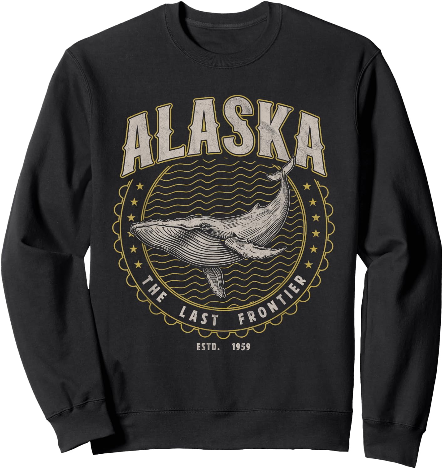 Alaska Last Frontier Whale USA Vintage Sweatshirt - Sweatshirt | Black
