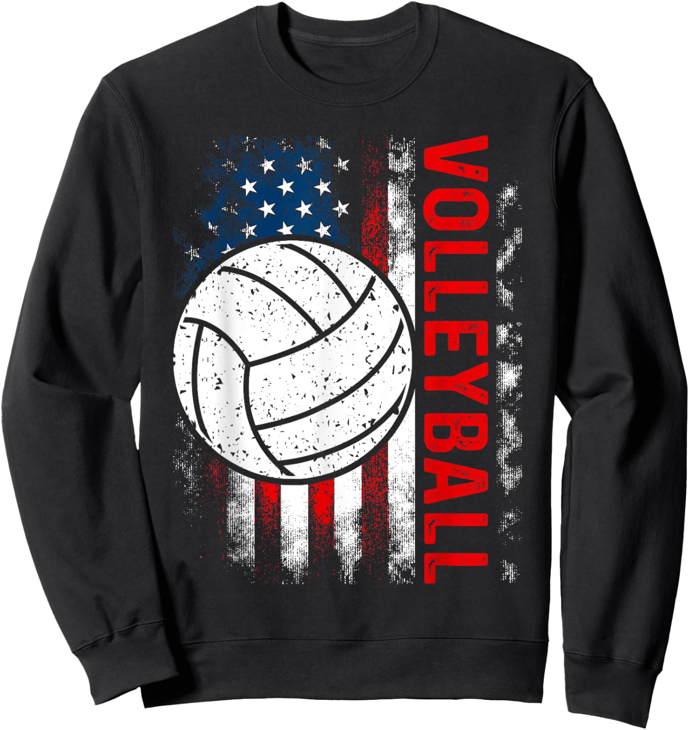 Distressed American Flag Volleyball Patriotic 4th Of July Sweatshirt - Sweatshirt | Black