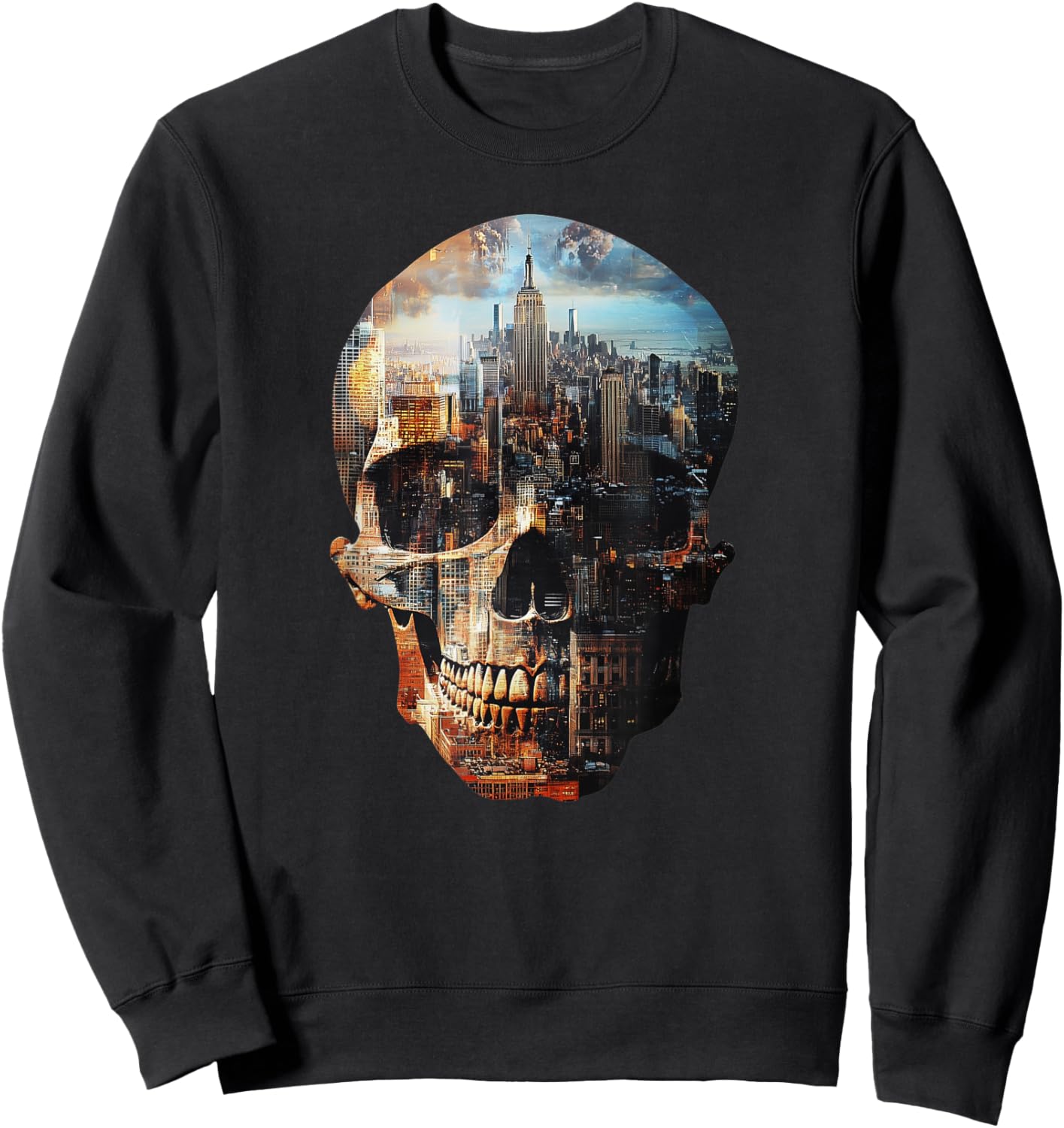 SKULL NEW YORK SKYLINE abstract Stylish Double exposure Sweatshirt - Sweatshirt | Black