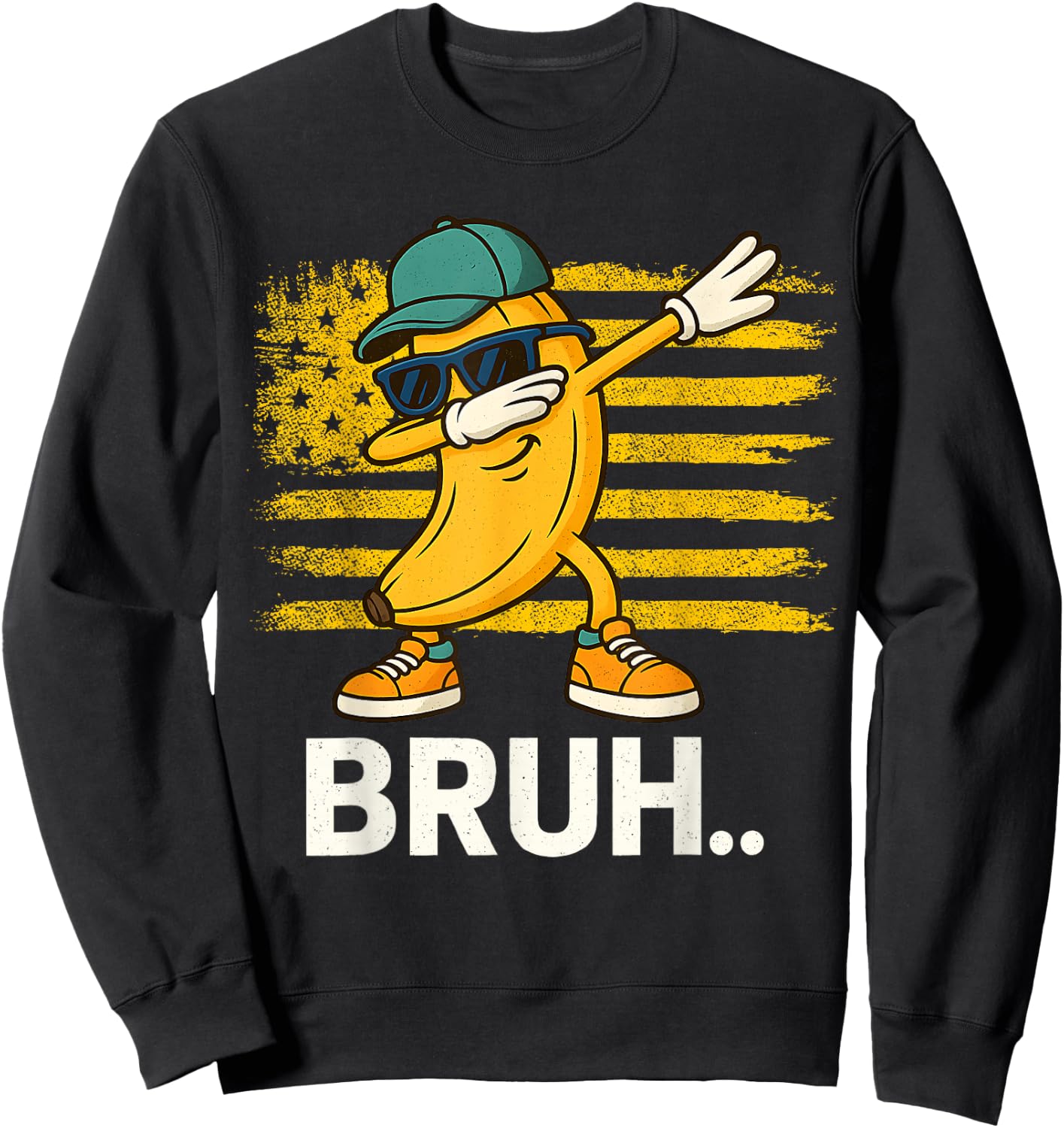 Cool Dabbing Banana Bruh American Flag Teen Boys Sweatshirt - Sweatshirt | Black