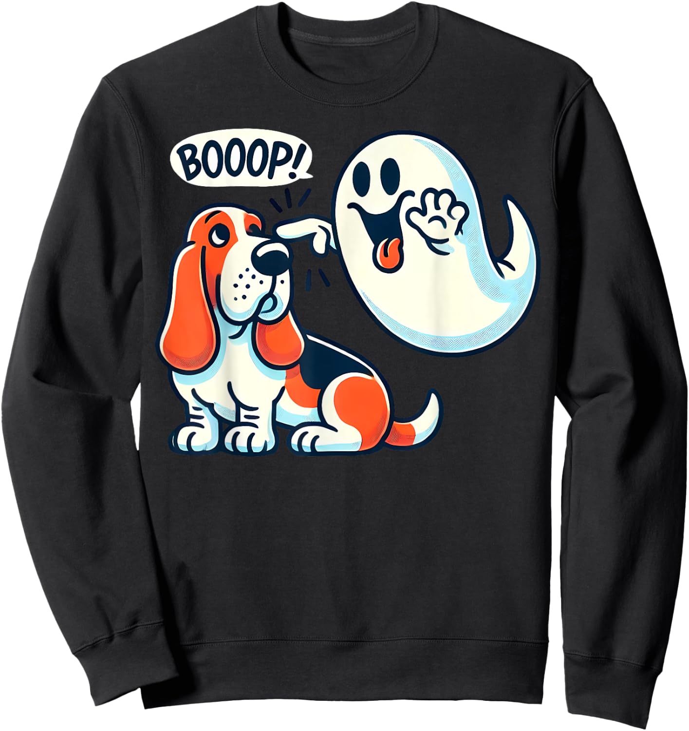 Funny Halloween Ghost Basset Hound Boop Easy Lazy Costume Sweatshirt - Sweatshirt | Black