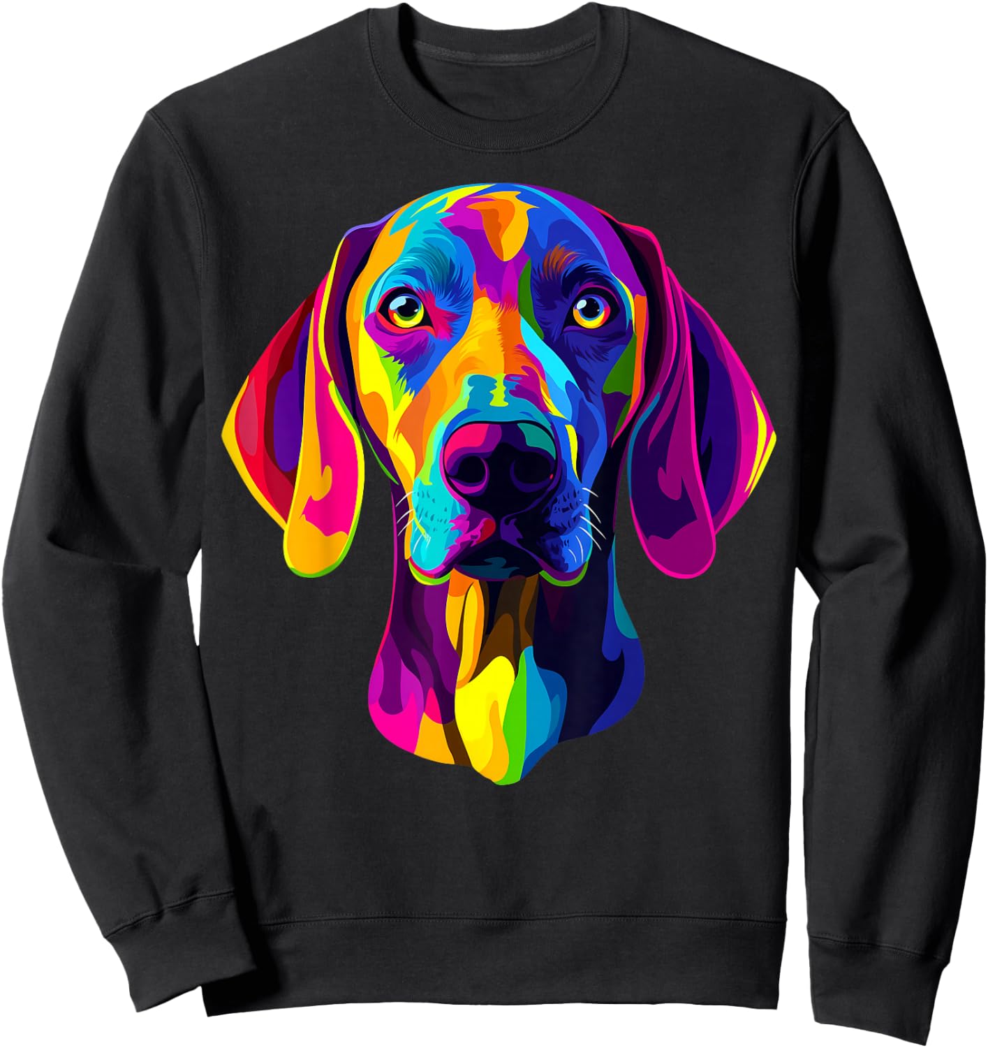 Colorful Weimaraner Face Rainbow Dog Lover Men Women Black Sweatshirt - Sweatshirt | Black