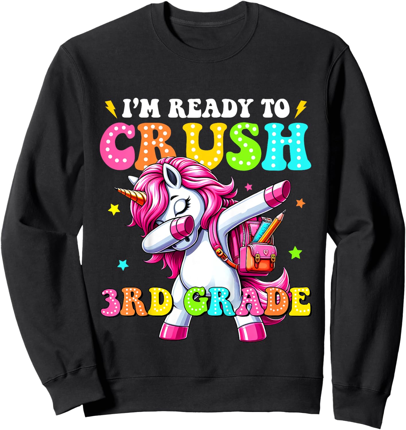 Kids Crush 3rd Grade Dabbing Unicorn Back to School Girls Kids Sweatshirt - Sweatshirt | Black