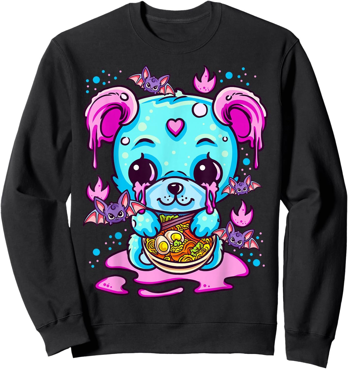 Cute Kawaii Creepy Pastel Goth Puppy Eating Ramen Noodles Sweatshirt - Sweatshirt | Black