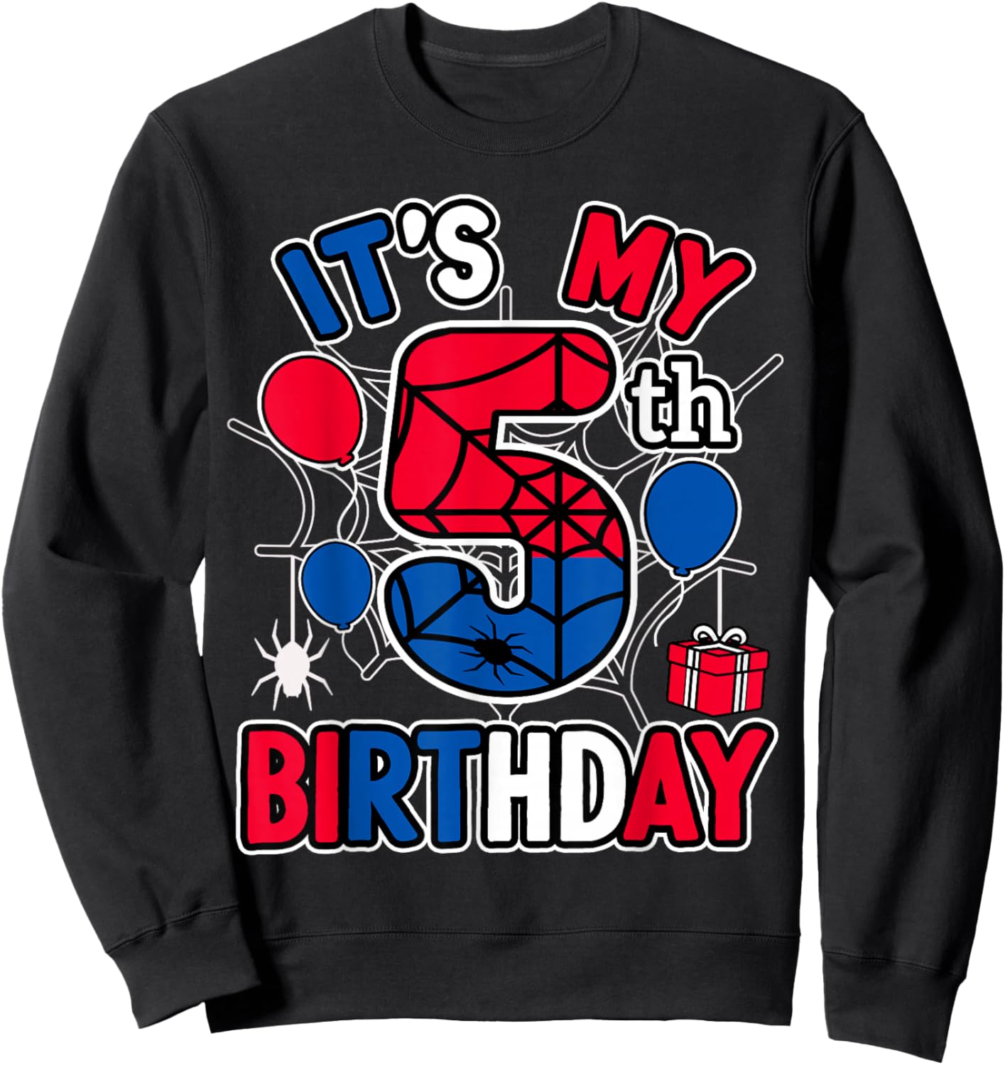 5th Birthday Present Boy Spider Web Theme Party 5 Year Old Sweatshirt - Sweatshirt | Black