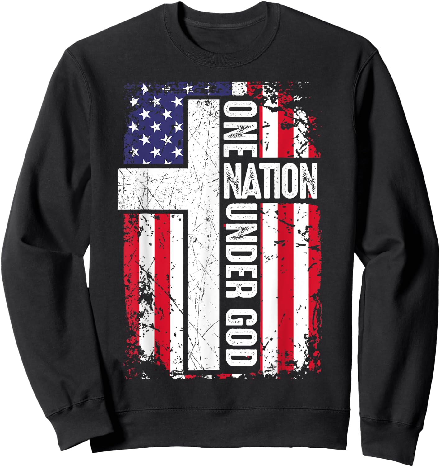 One Nation Under God 4th July Shirt Christian Women Dad Men Sweatshirt - Sweatshirt | Black
