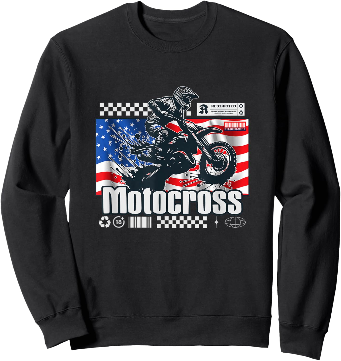 Usa themed Dirt Bike Motocross MX Supercross Graphic Sweatshirt - Sweatshirt | Black