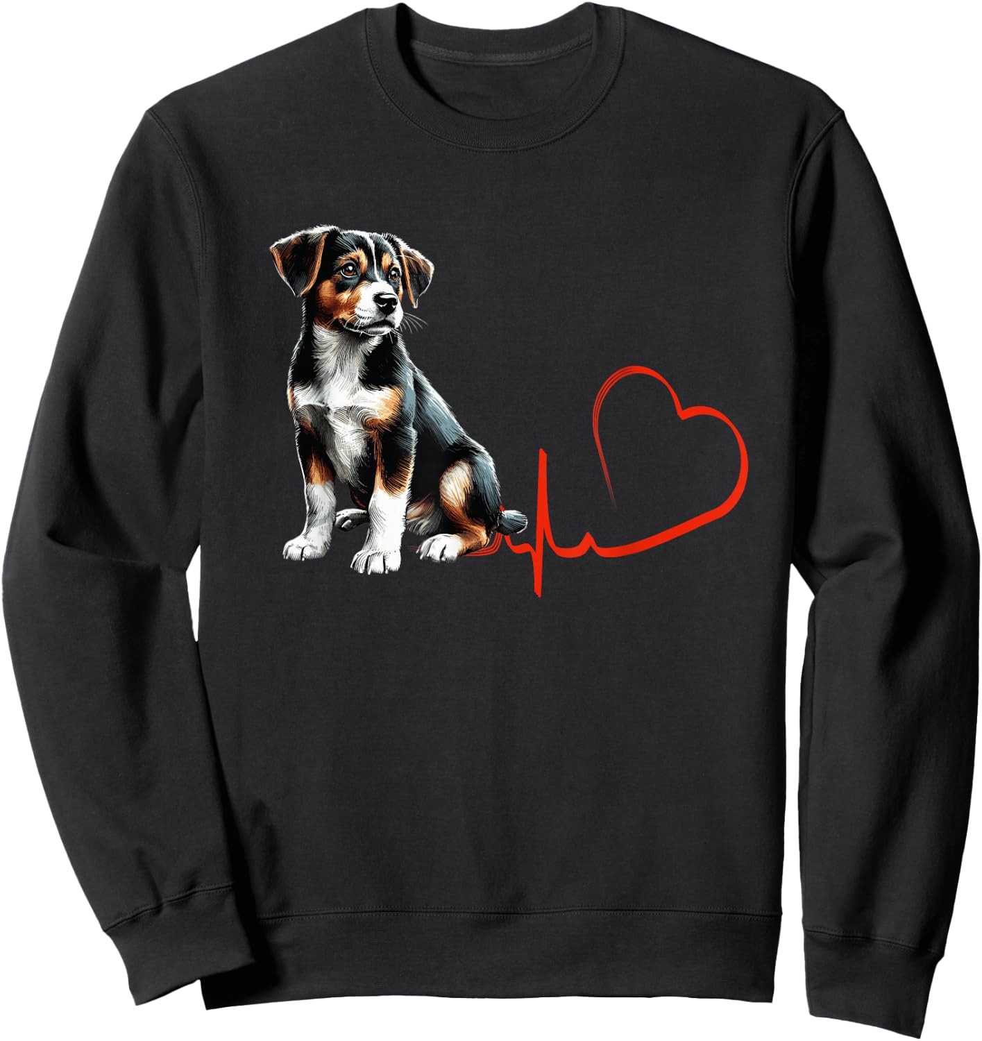 Mountain Feist Dog Heartbeat EKG Funny Dogs Owner & Lover Sweatshirt - Sweatshirt | Black