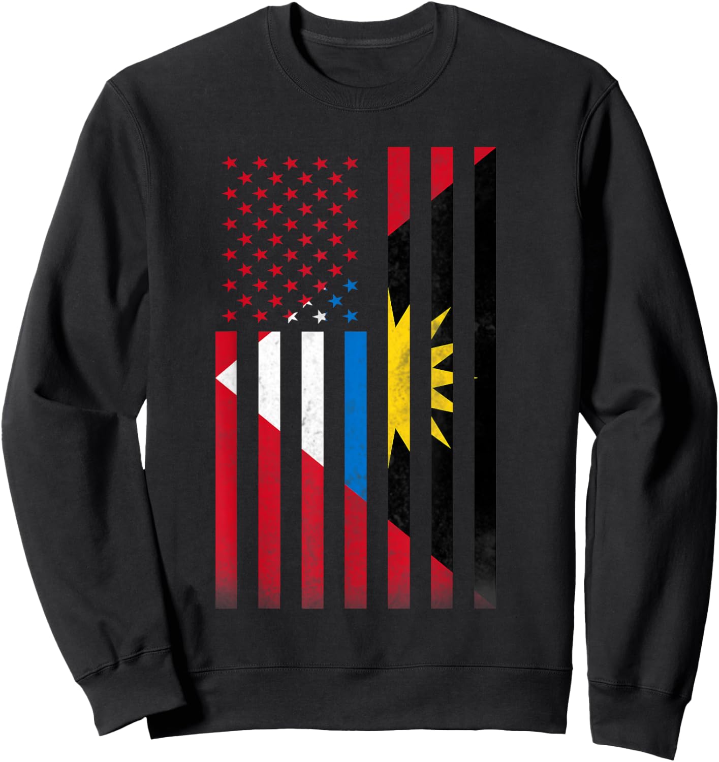 Half Antiguan & Barbudan Flag | Vintage American Inside USA Sweatshirt - Sweatshirt | Black