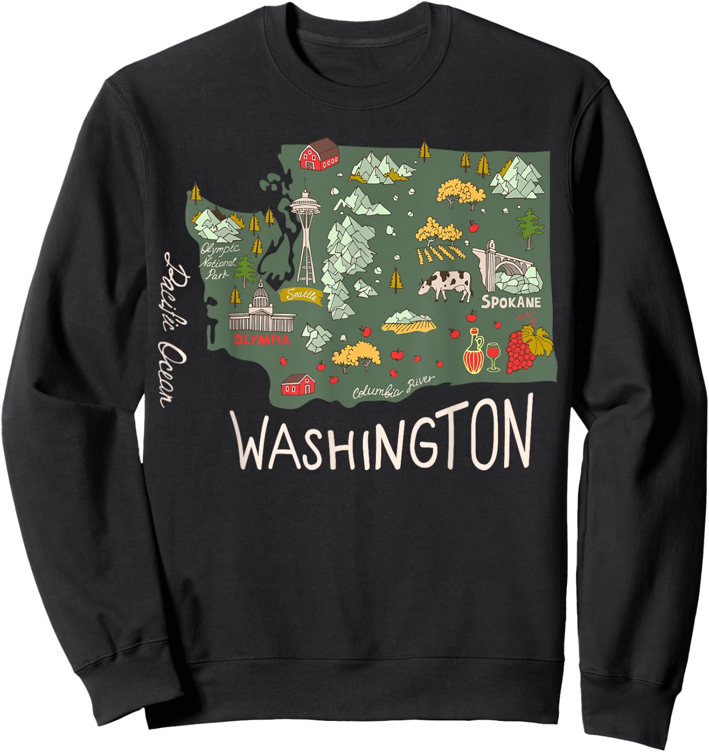 Vintage Washington Evergreen State Seattle Pacific Northwest Sweatshirt - Sweatshirt | Black