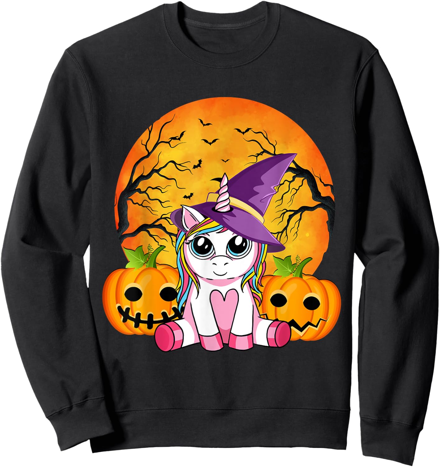 Cute Halloween Shirt Girls Women Witchy Unicorn Halloween Sweatshirt - Sweatshirt | Black