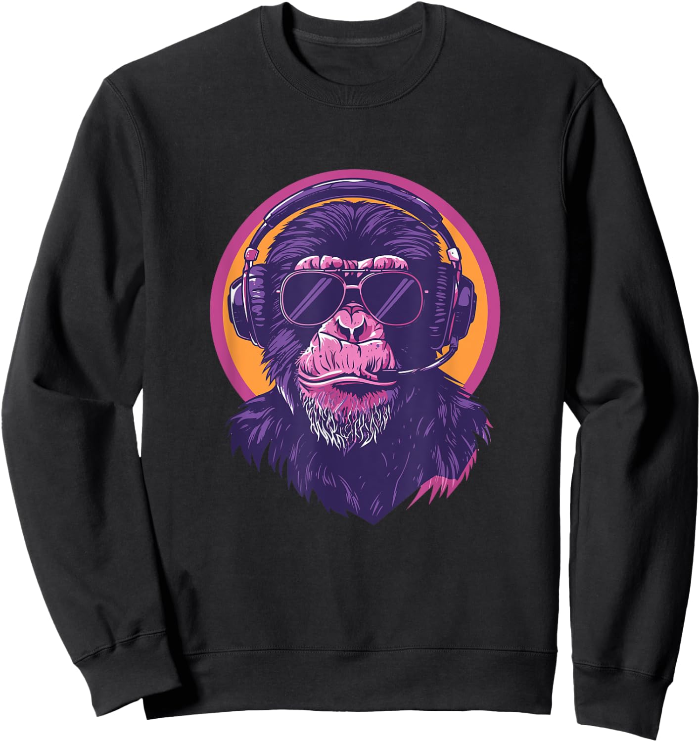 90s Retro Vaporwave Style Cool & Cute Chimp Art Sweatshirt - Sweatshirt | Black
