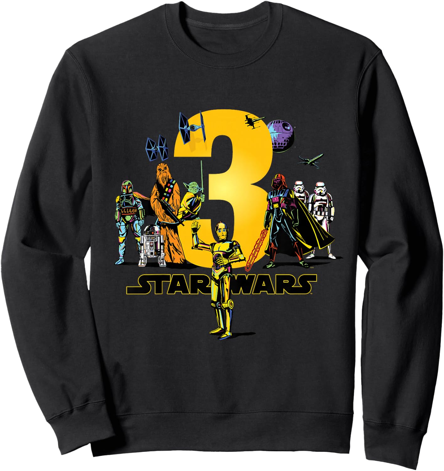 Star Wars Classic Characters Third Birthday 3 Years Old Sweatshirt - Sweatshirt | Black