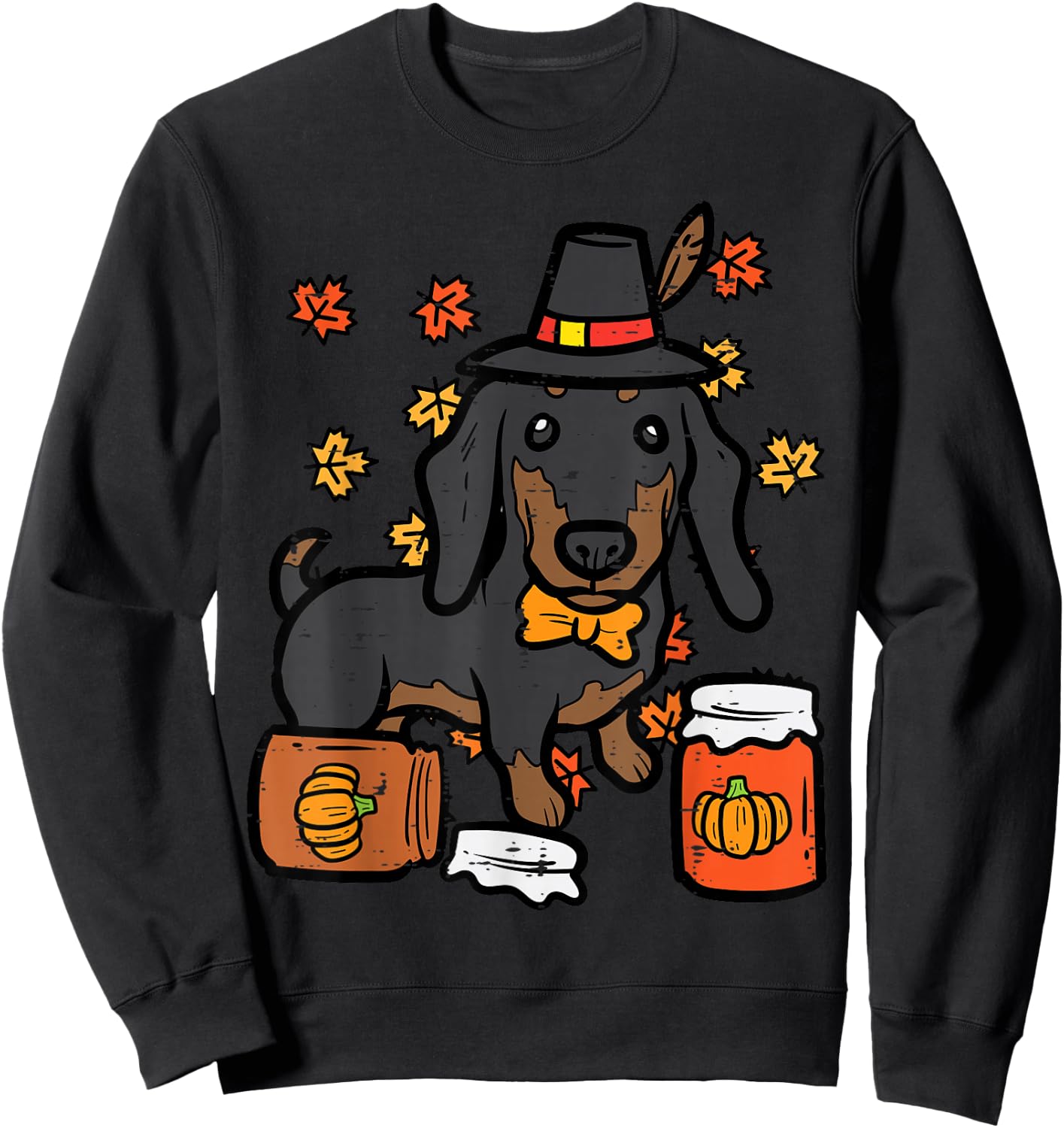 Thanksgiving Dachshund Sausage Hot Dog Autumn Men Women Kids Sweatshirt - Sweatshirt | Black
