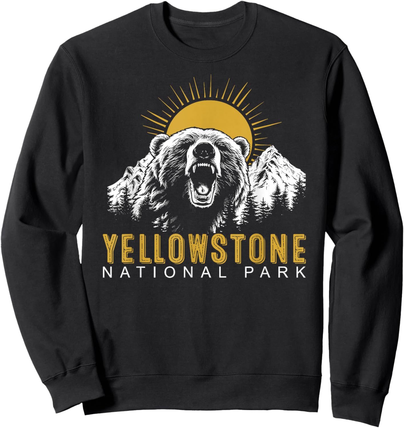 Yellowstone National Park Vintage Wild Bear Sunset Sweatshirt - Sweatshirt | Black