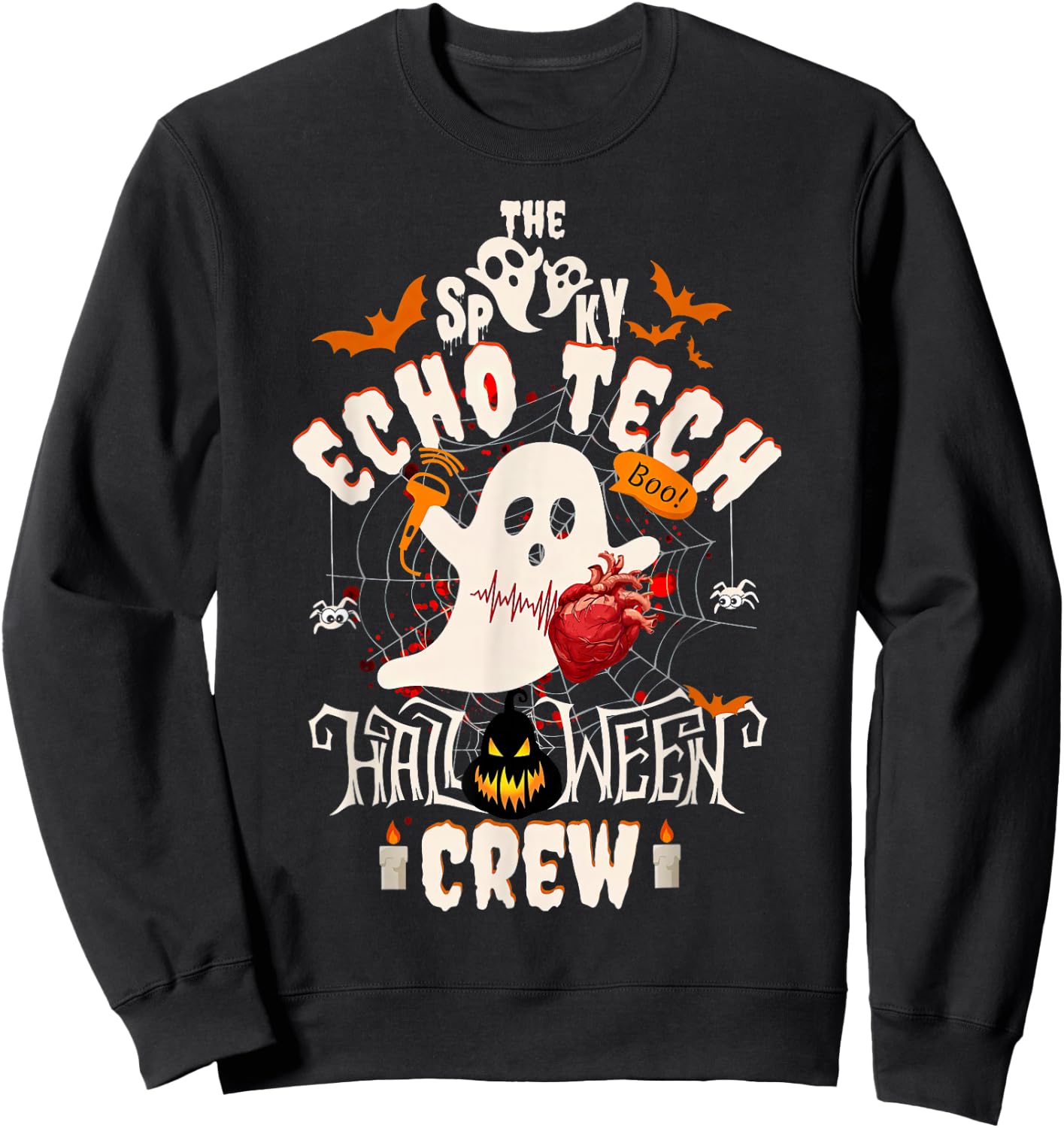 Spooky Echo Tech Halloween Crew Cardiac Sonographer Ghost Sweatshirt - Sweatshirt | Black