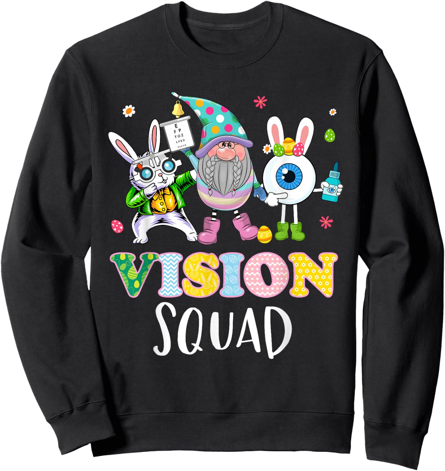 Funny Vision Squad Optometry Optometrist Bunny Easter Day Sweatshirt - Sweatshirt | Black