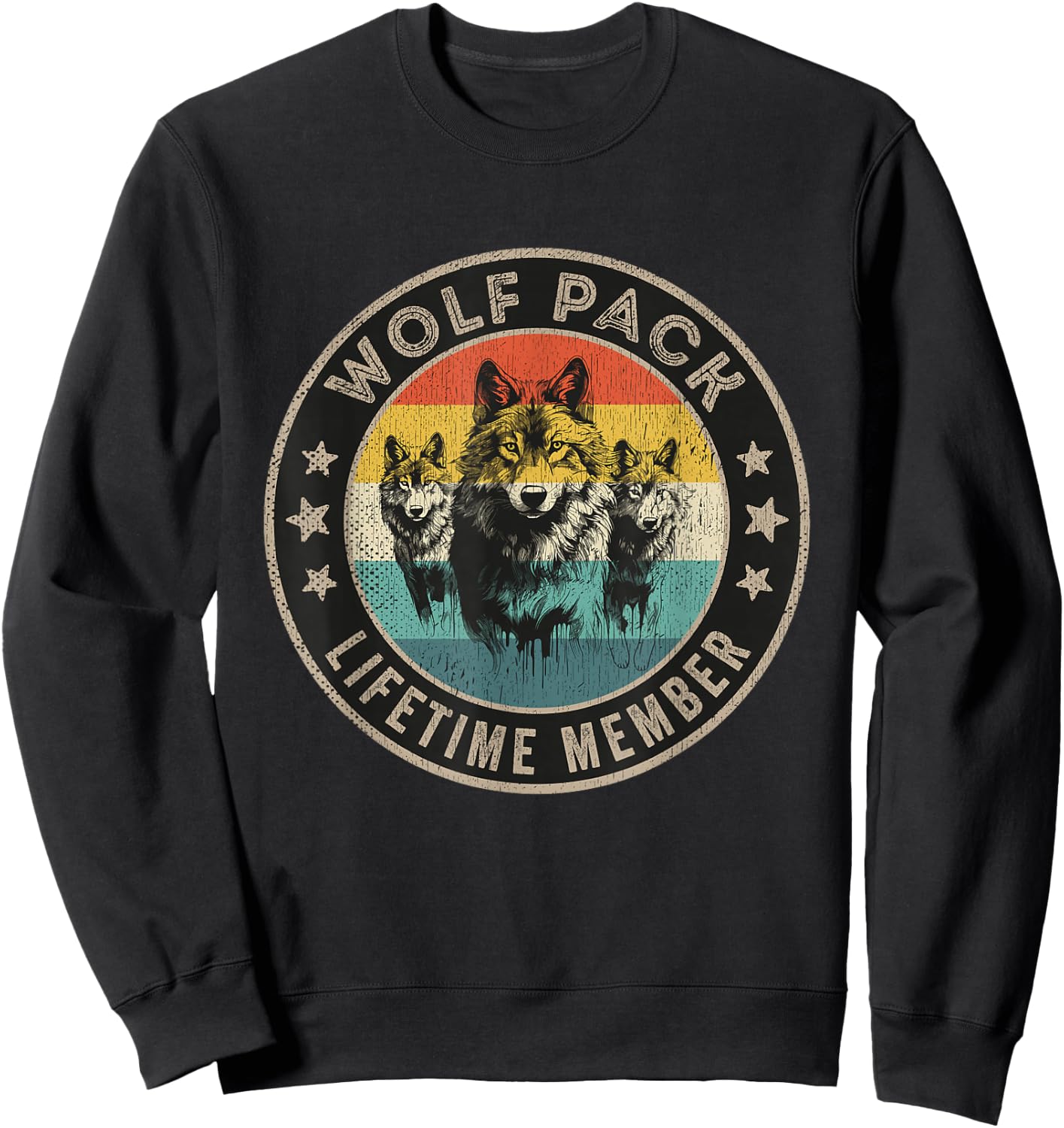 Wolf Pack Men Three Wolves Women Kids Lifetime Member Sweatshirt - Sweatshirt | Black