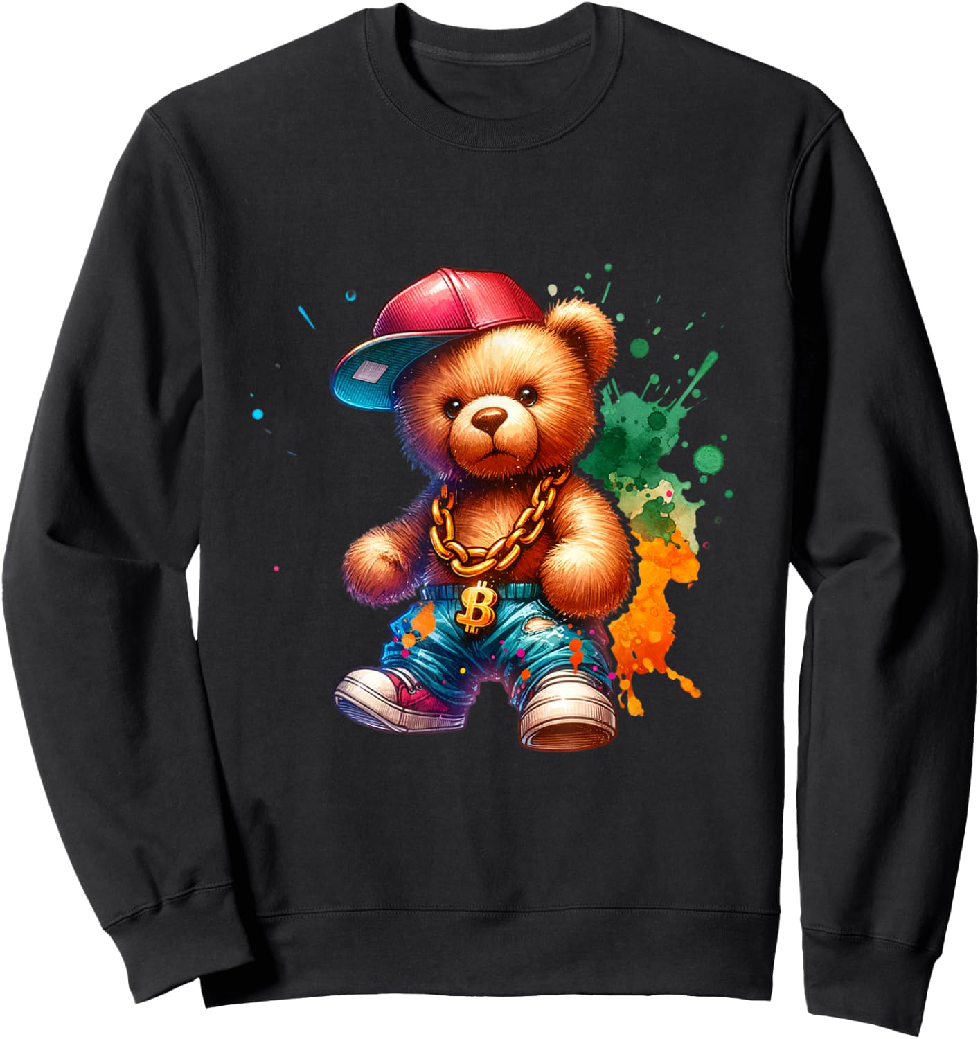 Hip Hop Bear Colourful Teddy Bear Urban Gangster Teddy Bear Sweatshirt - Sweatshirt | Black