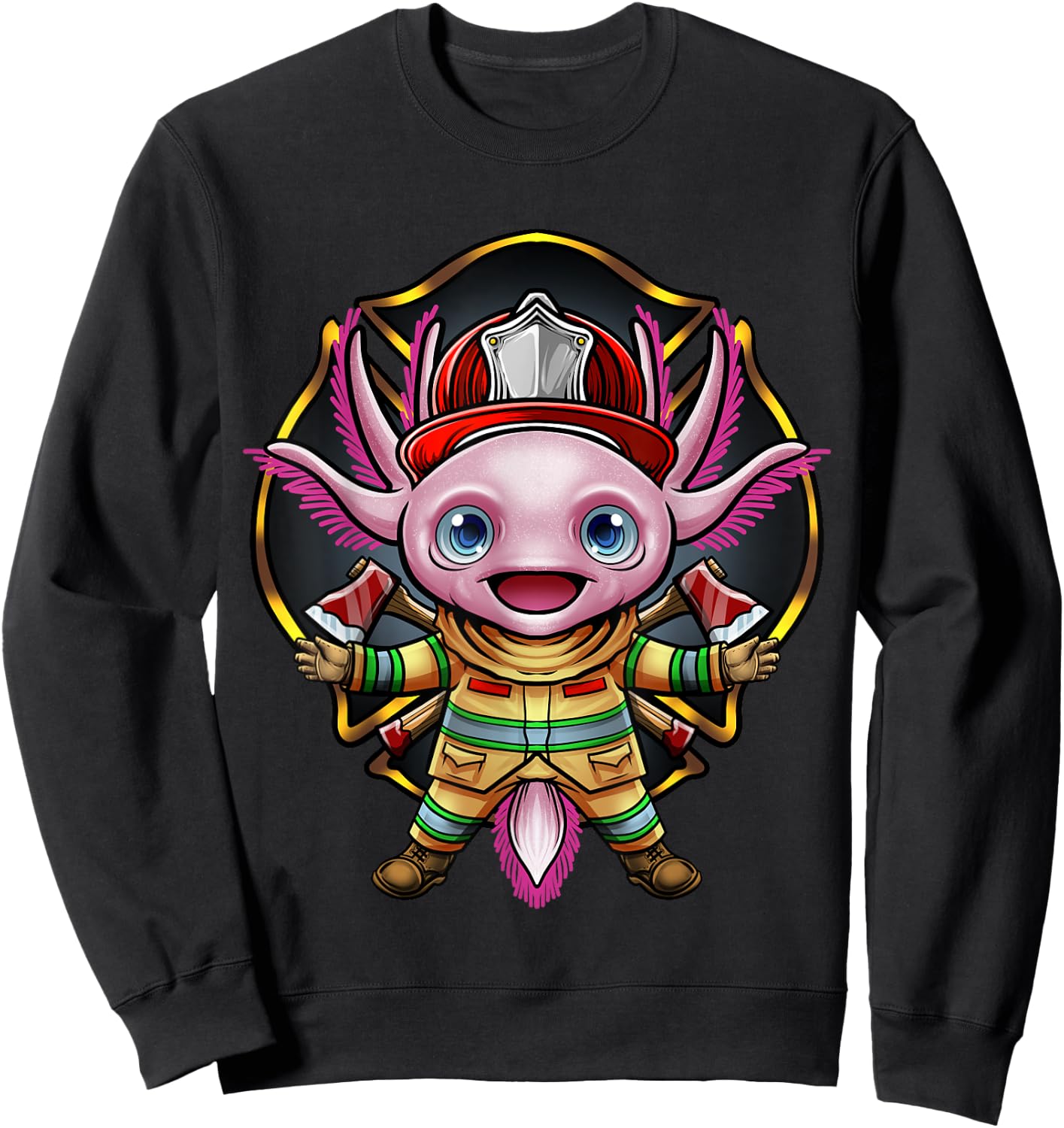 Axolotl Firefighter Fireman Helmet Ax Bunker Gear Fire Chief Sweatshirt - Sweatshirt | Black