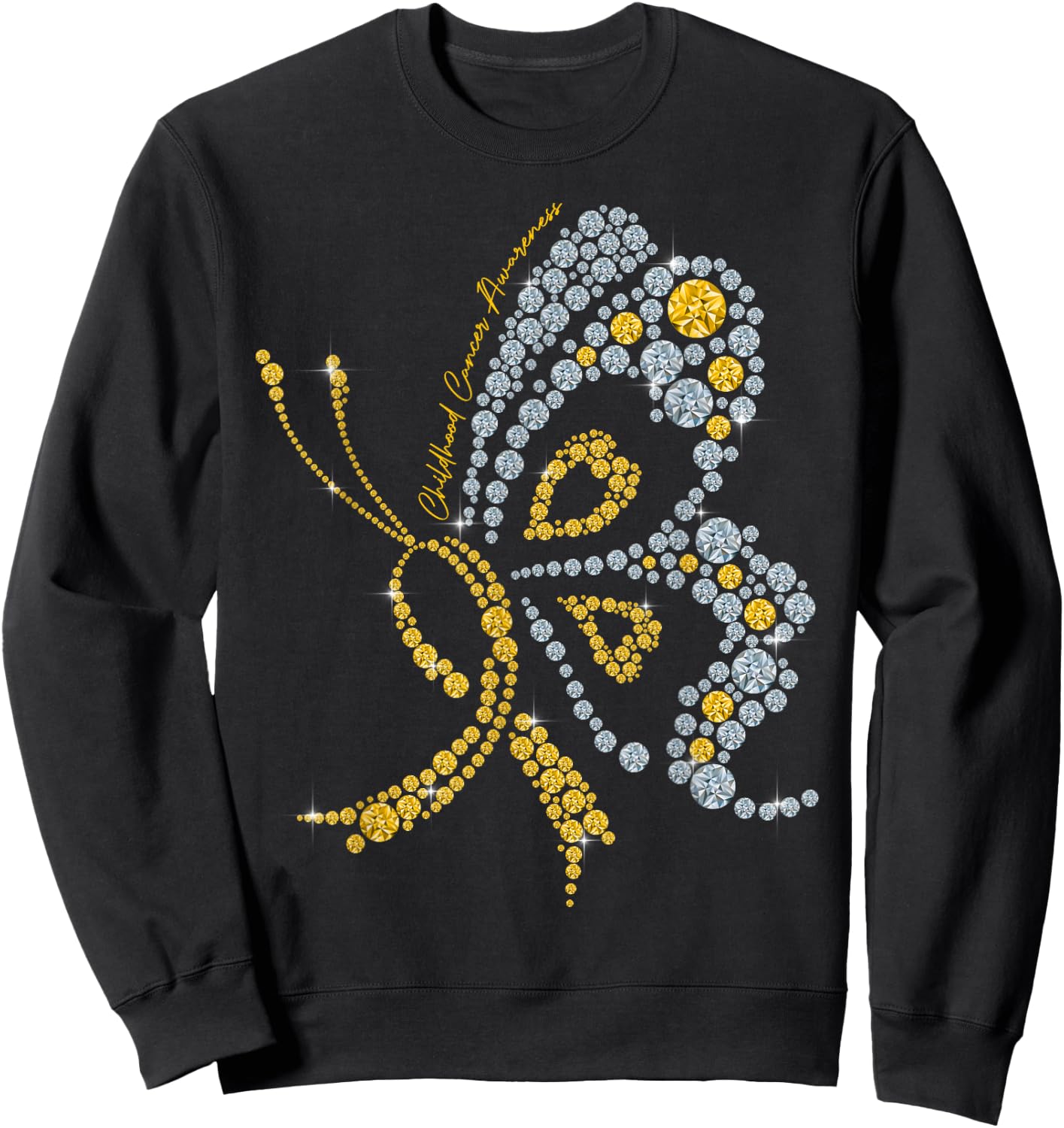 Childhood Cancer Awareness Gold Butterfly Warrior Supporter Sweatshirt - Sweatshirt | Black