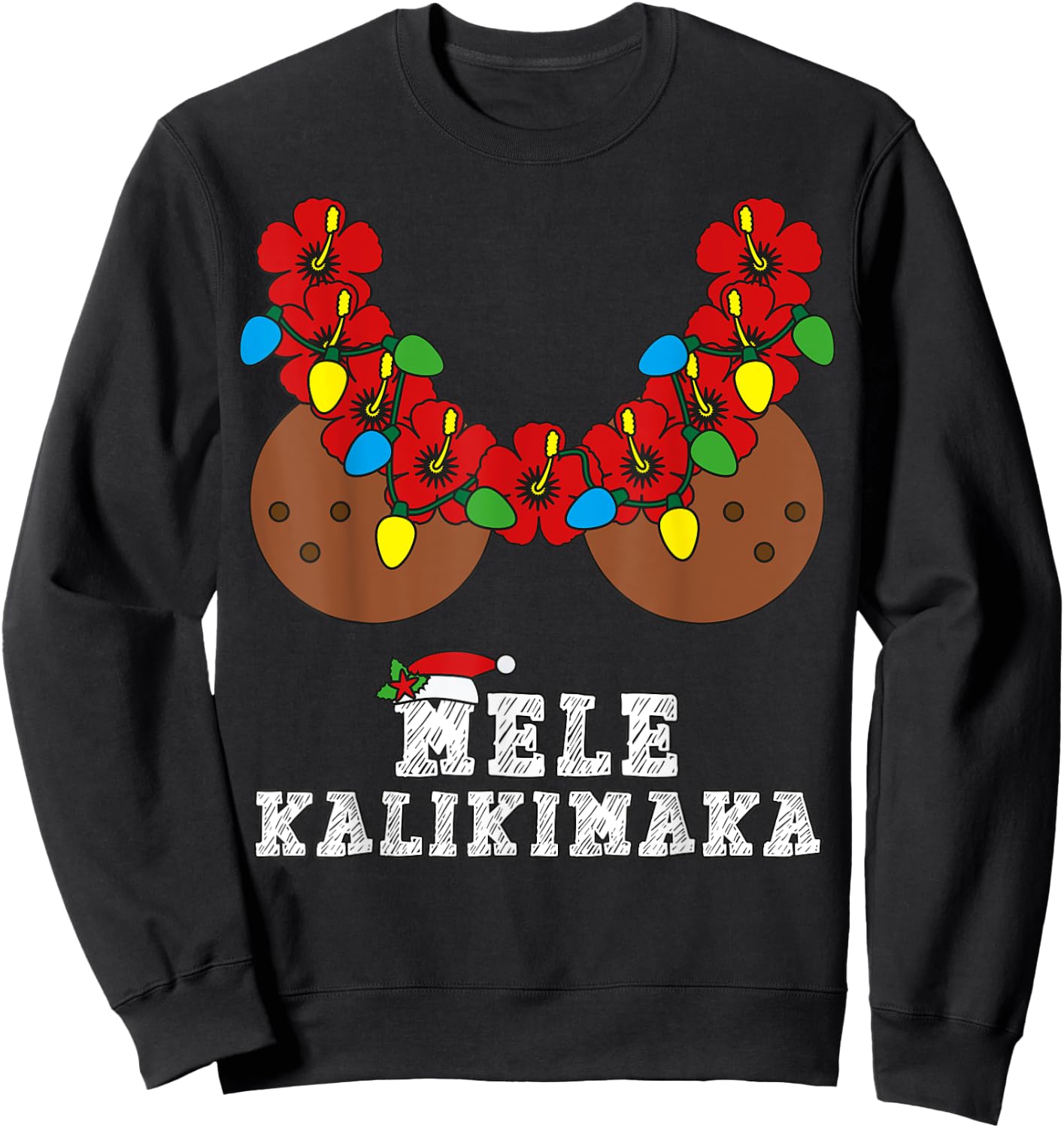 Christmas in July Mele Kalikimaka Coconut Bra Hawaiian Beach Women Sweatshirt - Sweatshirt | Black