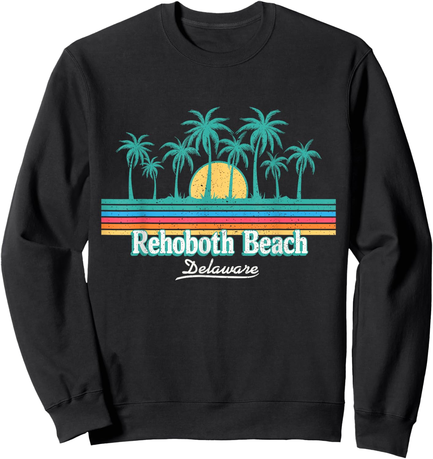 Rehoboth Beach Delaware Sunset Palm Trees Retro 70s 80s Sweatshirt - Sweatshirt | Black