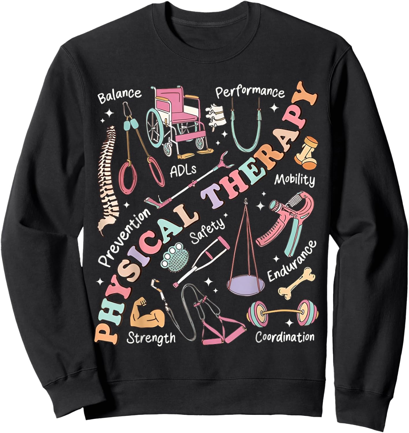 Retro Groovy Physical Therapy PT Exercise DPT Therapist PTA Sweatshirt - Sweatshirt | Black