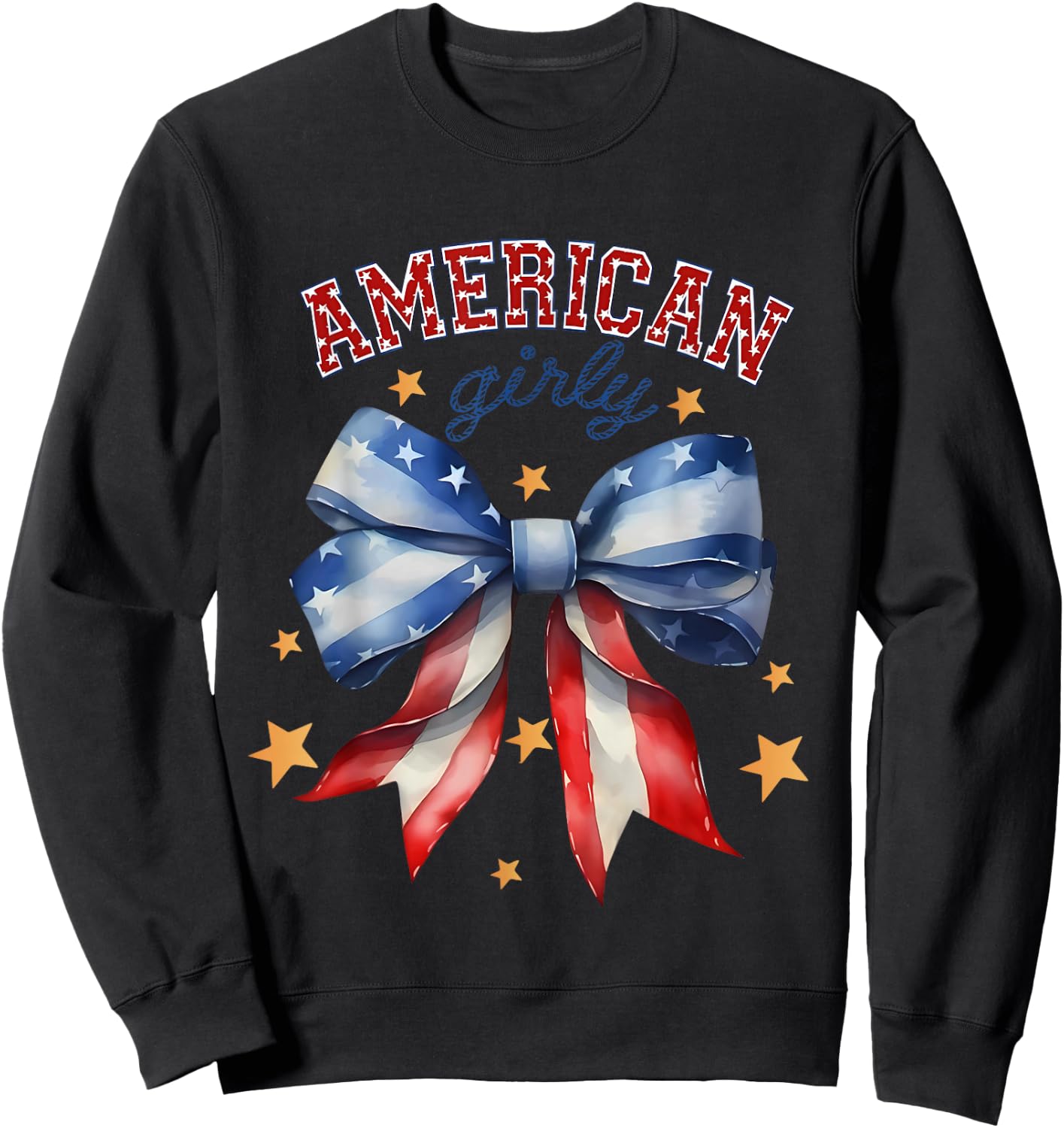 American Girly Coquette Bow 4th of July Flag Women Girls Sweatshirt - Sweatshirt | Black