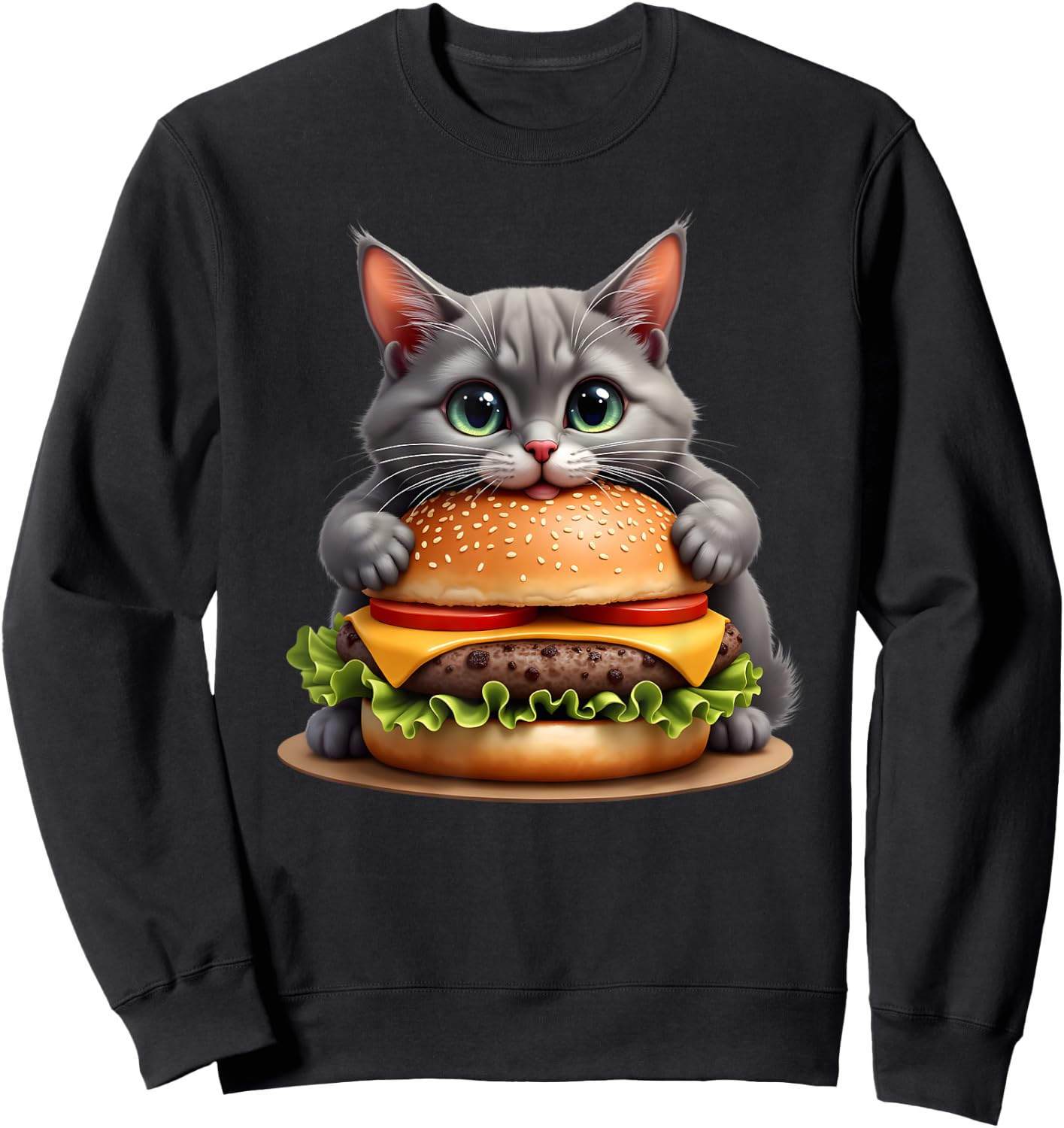 Funny Fast Food Cat Burger Lover Cute Cats Cheeseburger Women Kids Sweatshirt - Sweatshirt | Black