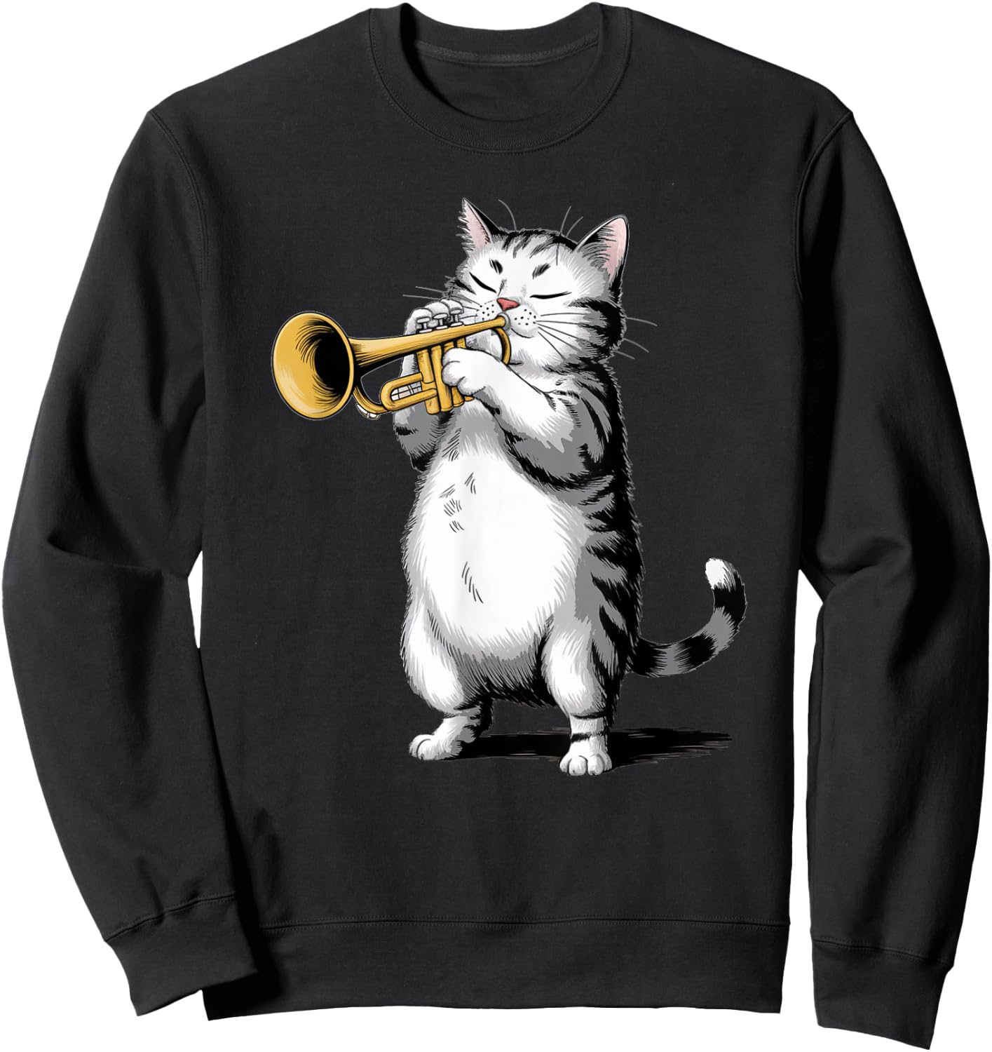 Cute Fat Cat Playing Trumpet Women Kids Sweatshirt - Sweatshirt | Black