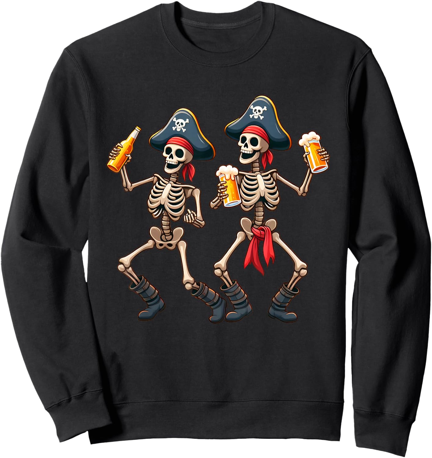 Funny Dancing Pirate Skeletons Beer Drinking Halloween Party Sweatshirt - Sweatshirt | Black